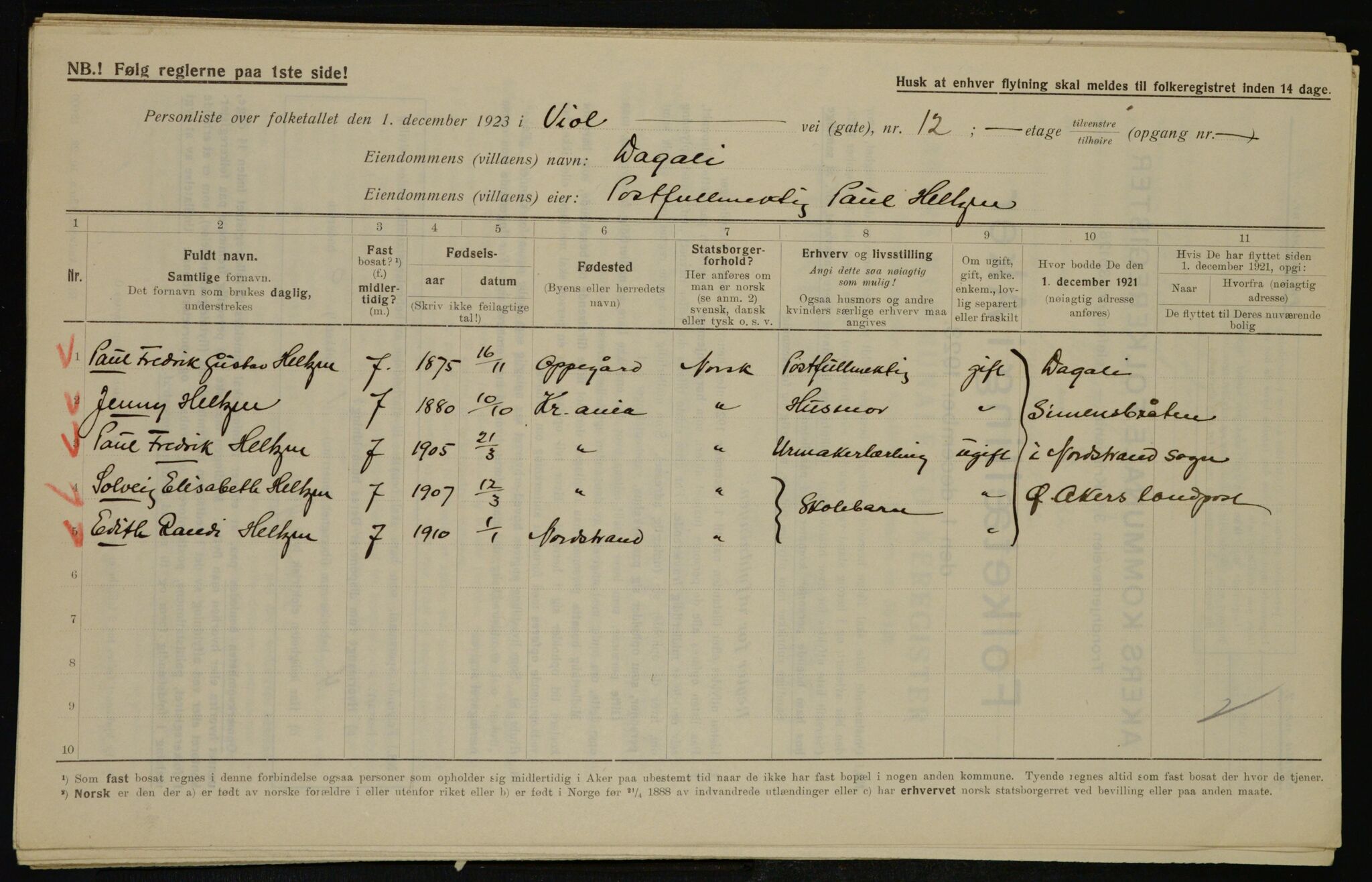 , Municipal Census 1923 for Aker, 1923, p. 46751