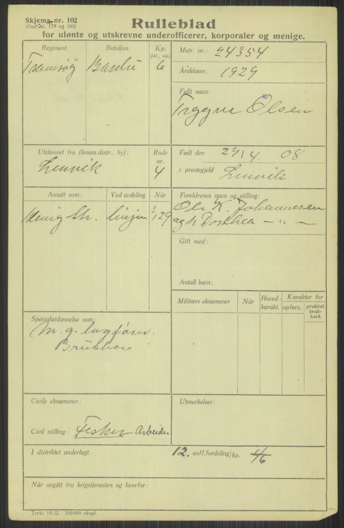 Forsvaret, Troms infanteriregiment nr. 16, AV/RA-RAFA-3146/P/Pa/L0013/0004: Rulleblad / Rulleblad for regimentets menige mannskaper, årsklasse 1929, 1929, p. 997