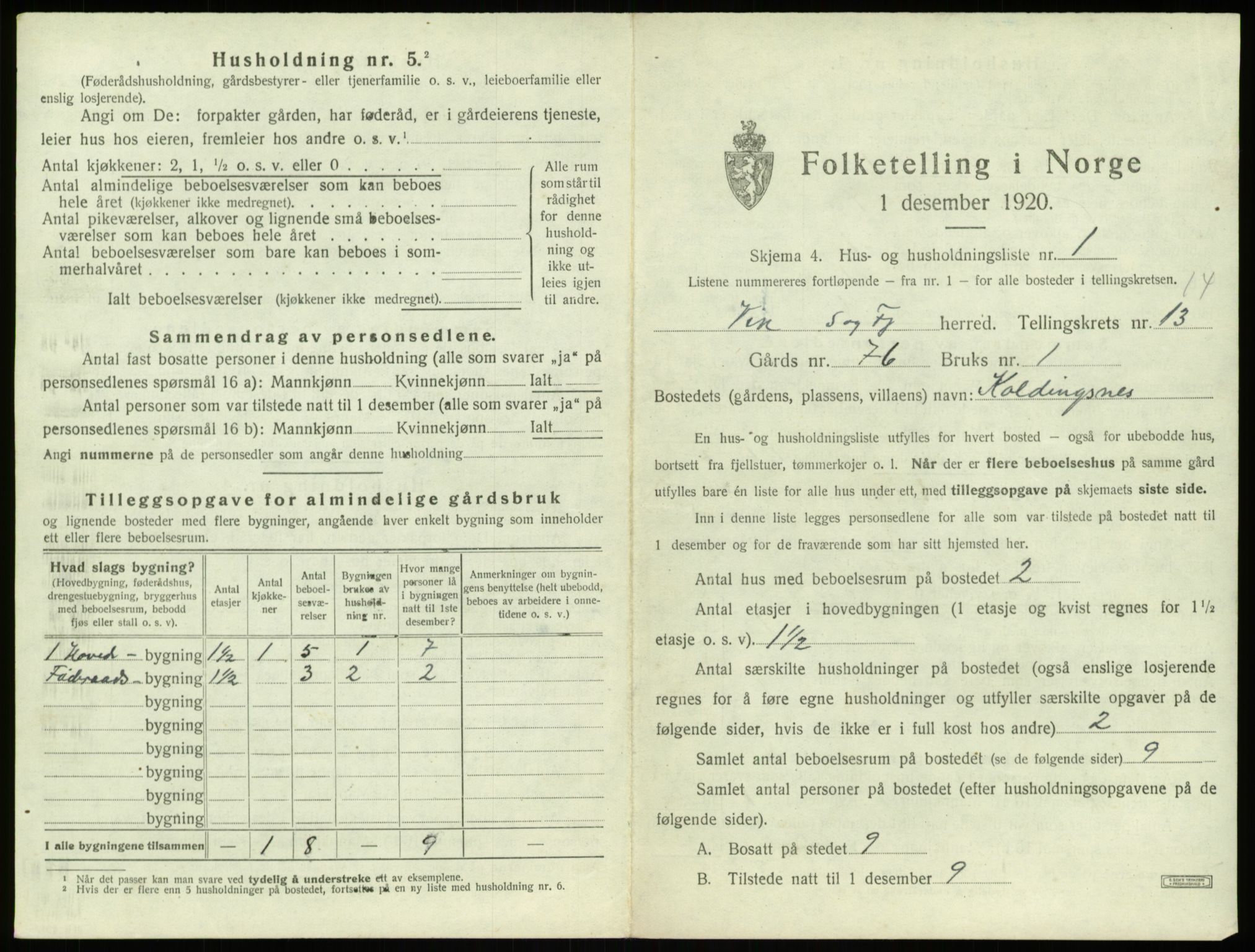 SAB, 1920 census for Vik, 1920, p. 1142