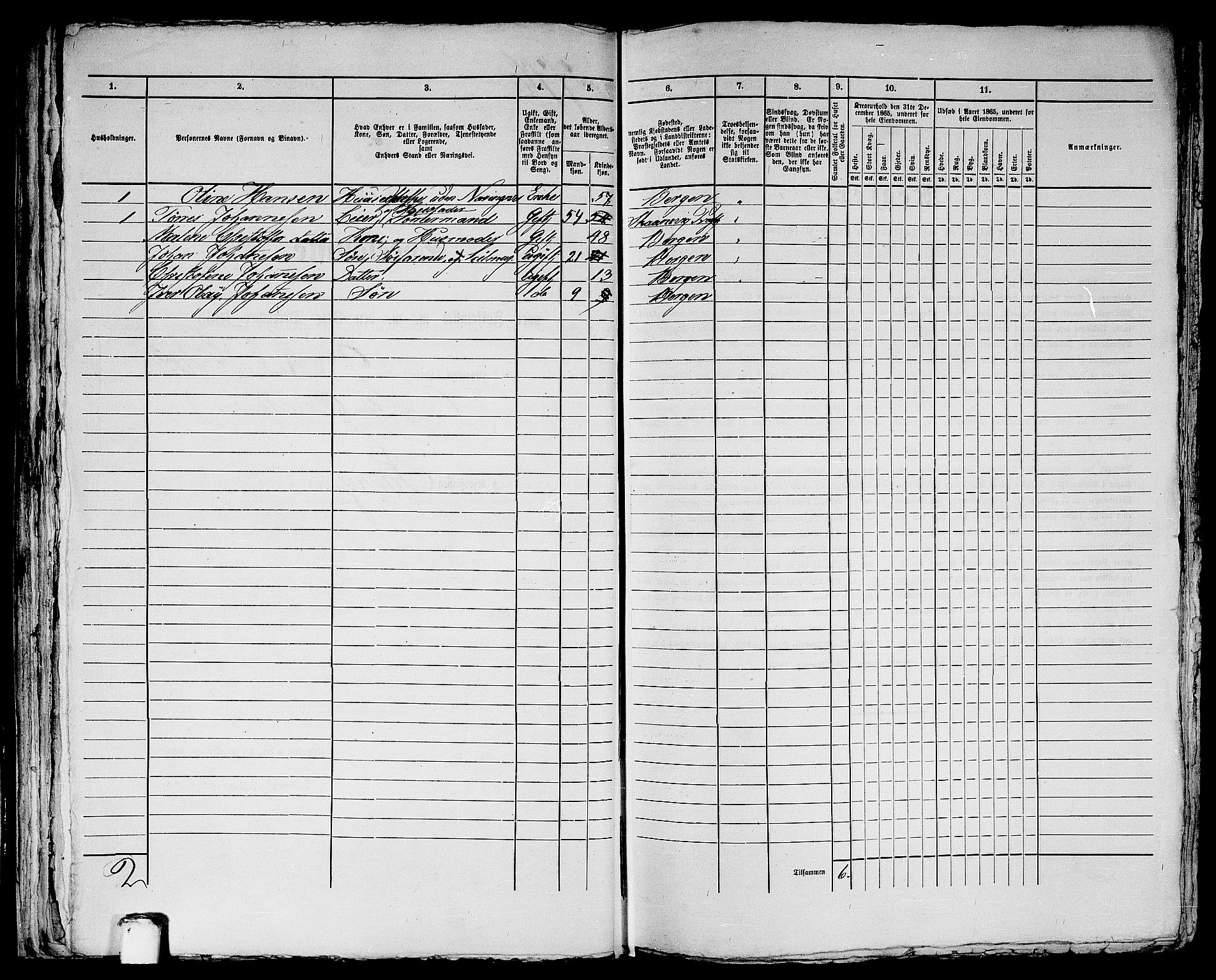 RA, 1865 census for Bergen, 1865, p. 1614