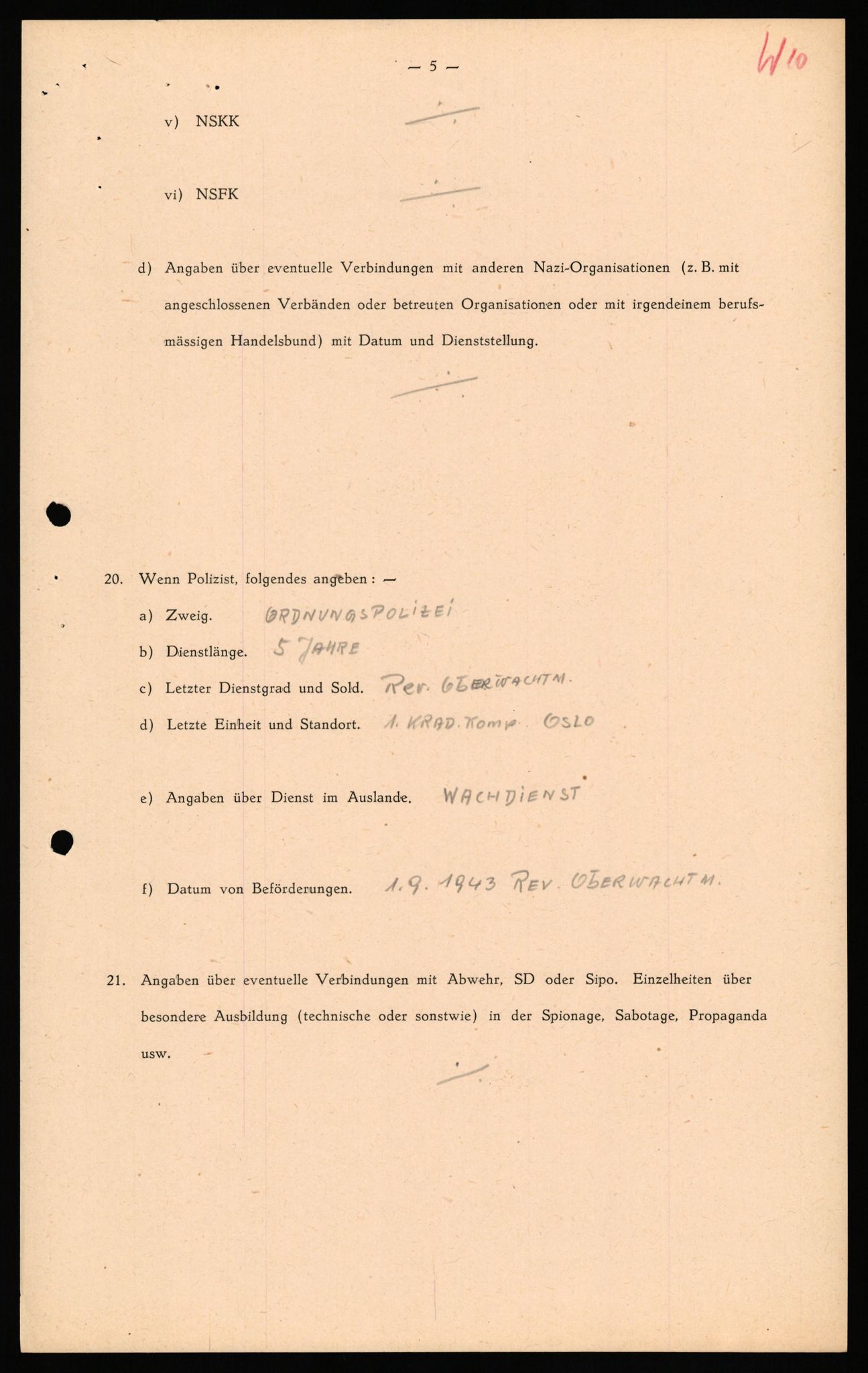 Forsvaret, Forsvarets overkommando II, RA/RAFA-3915/D/Db/L0040: CI Questionaires. Tyske okkupasjonsstyrker i Norge. Østerrikere., 1945-1946, p. 364