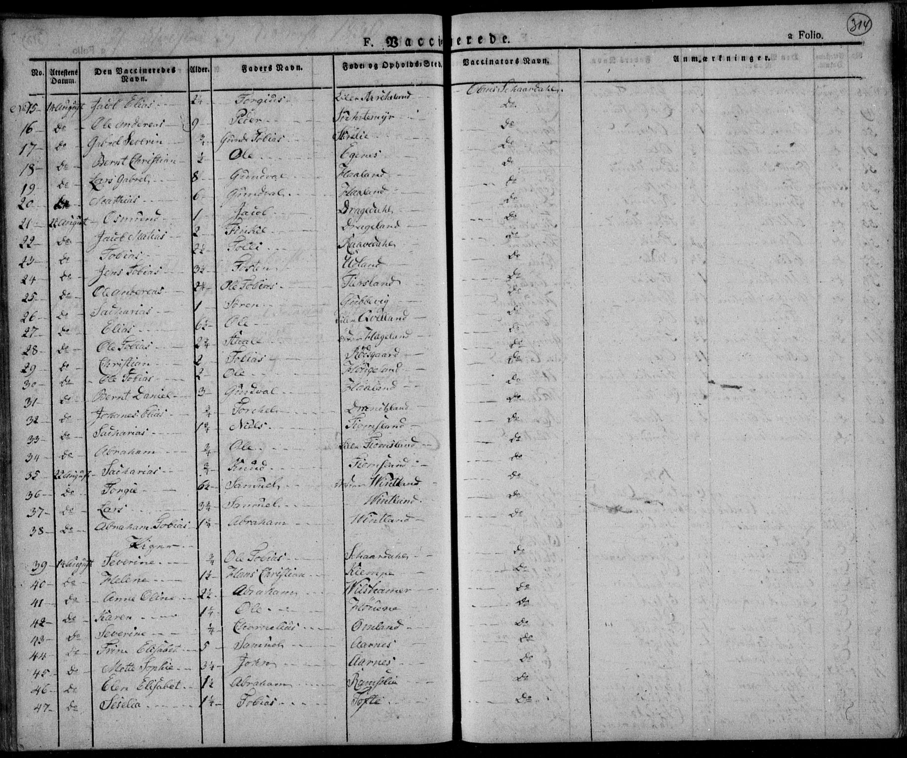 Lyngdal sokneprestkontor, AV/SAK-1111-0029/F/Fa/Fac/L0007: Parish register (official) no. A 7, 1825-1838, p. 314