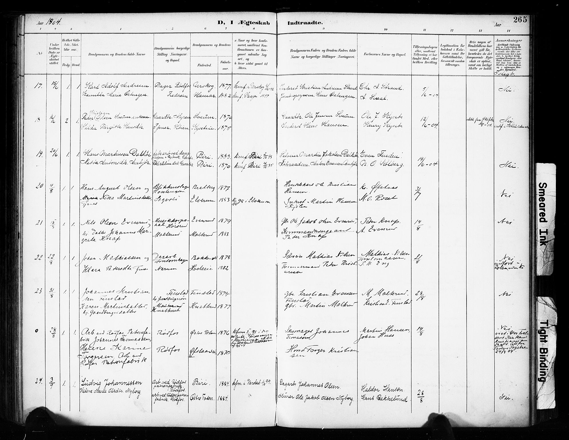 Vestre Toten prestekontor, AV/SAH-PREST-108/H/Ha/Haa/L0011: Parish register (official) no. 11, 1895-1906, p. 265