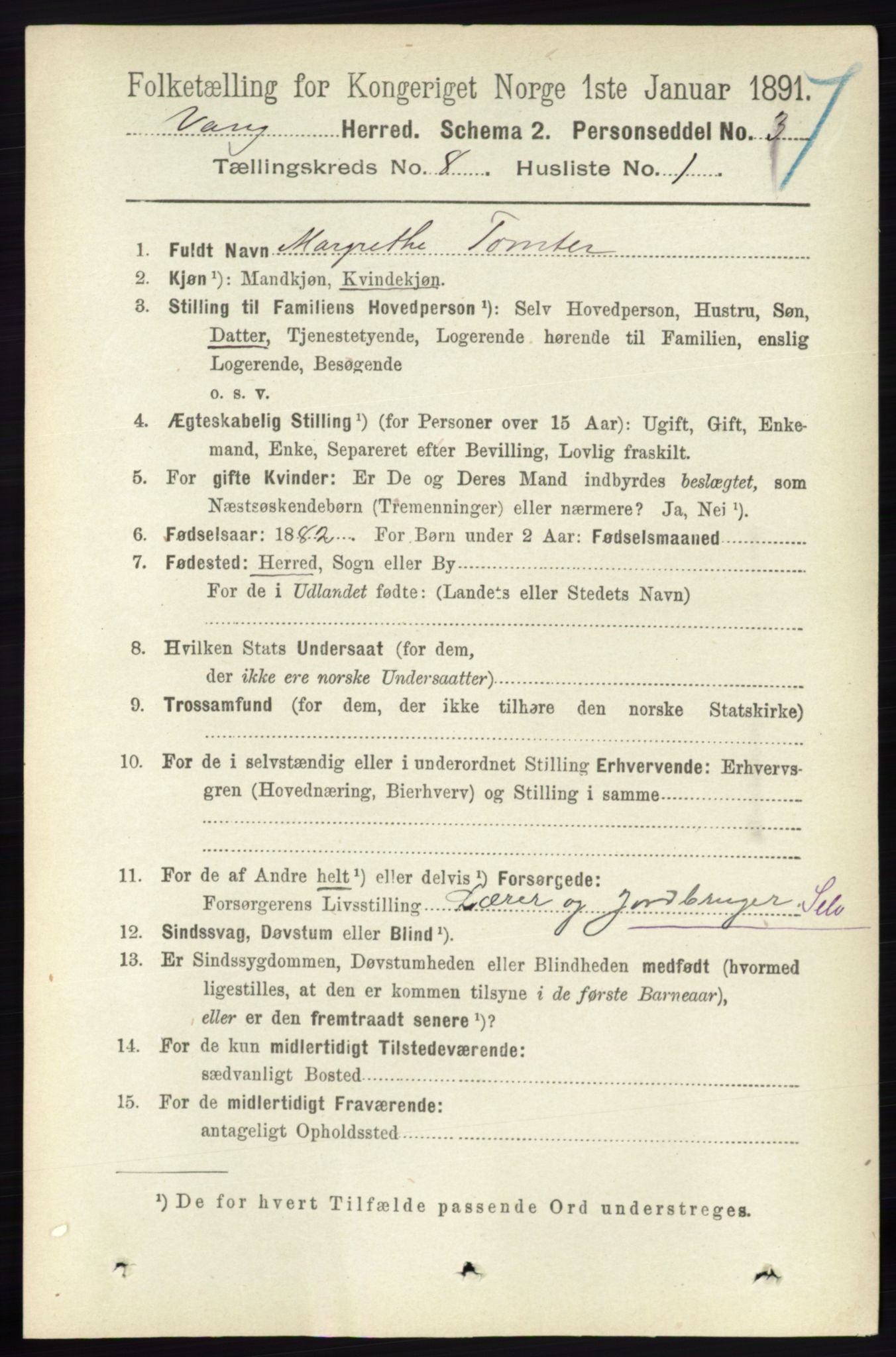 RA, 1891 census for 0414 Vang, 1891, p. 5621