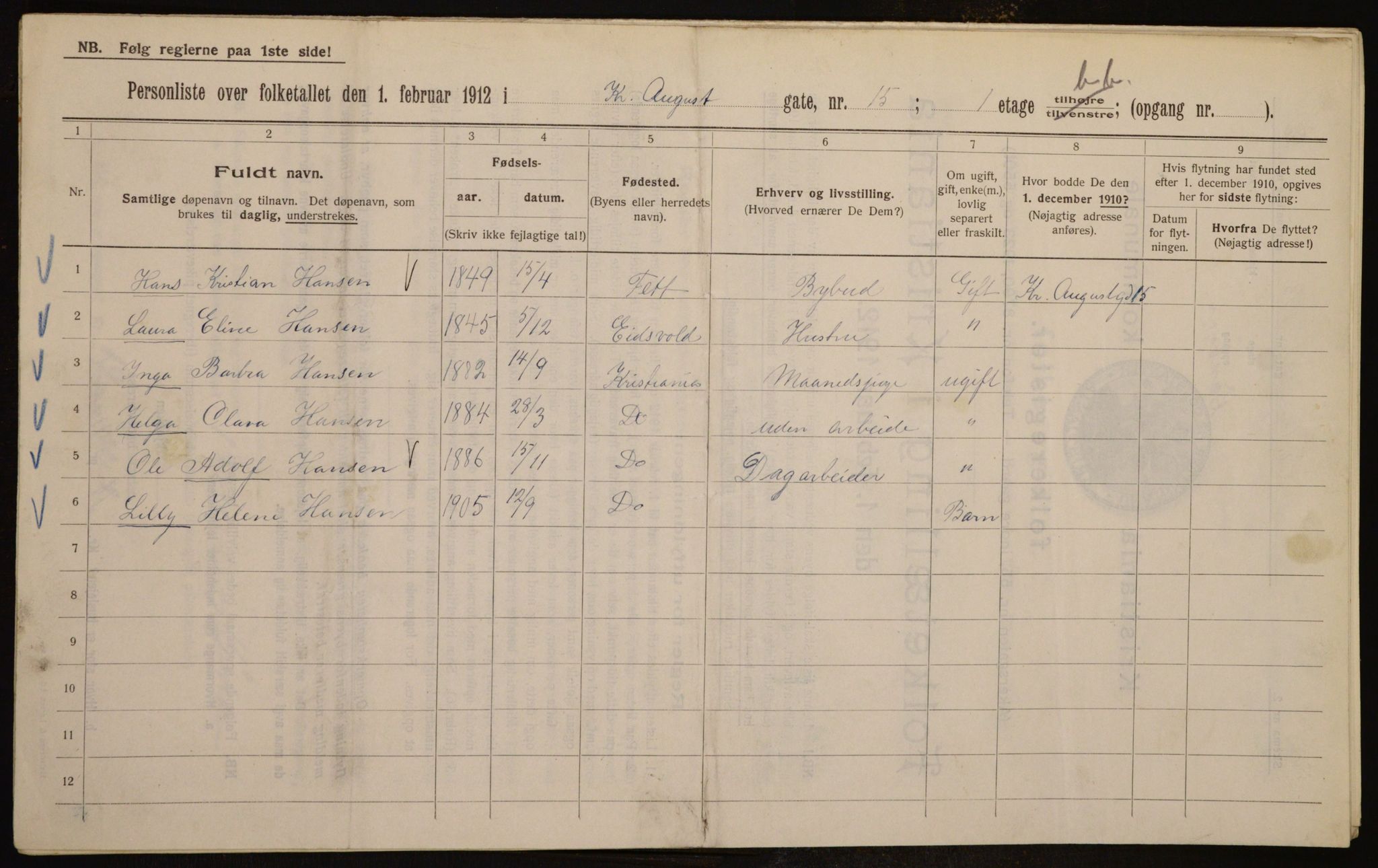 OBA, Municipal Census 1912 for Kristiania, 1912, p. 54328