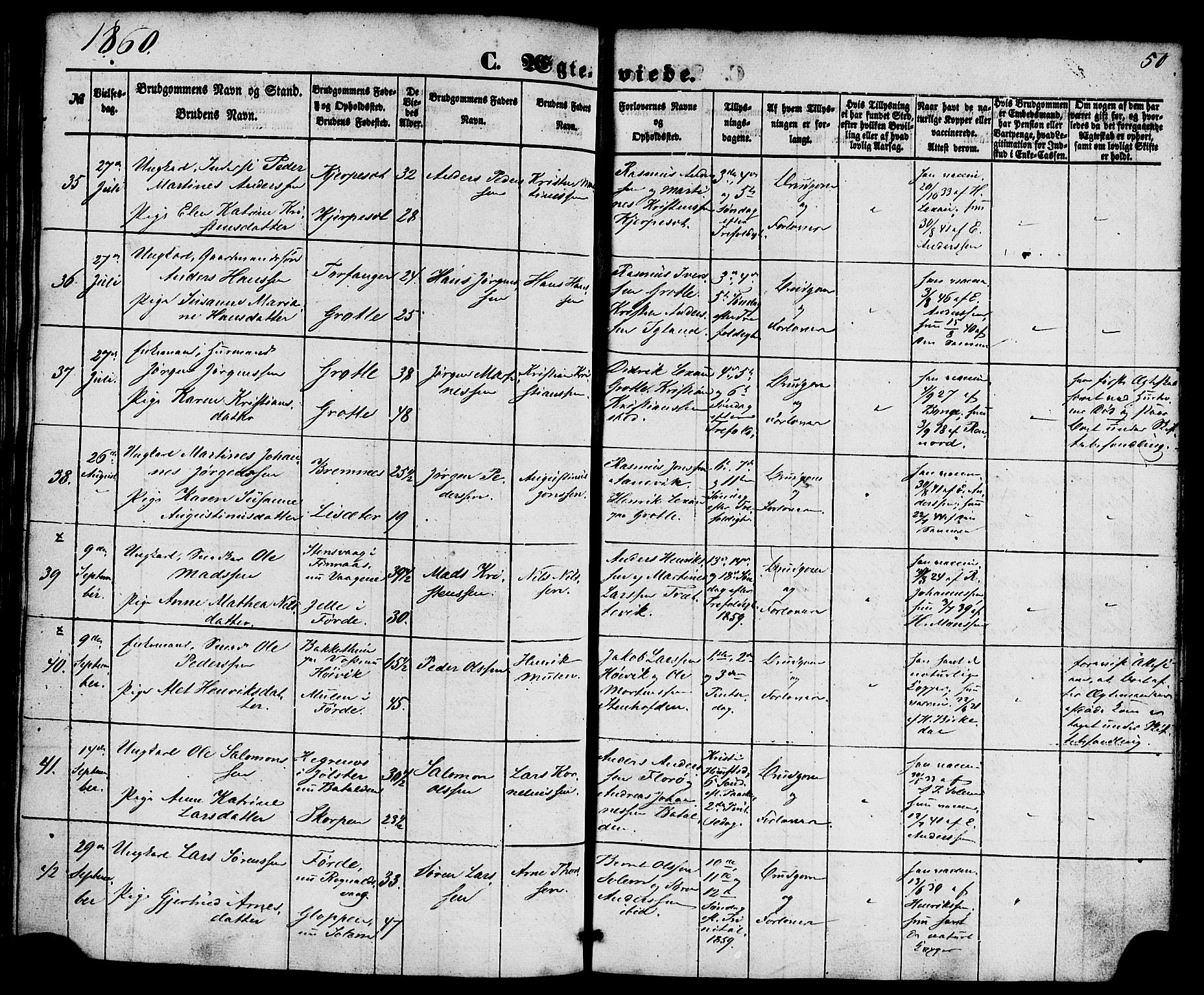 Kinn sokneprestembete, AV/SAB-A-80801/H/Haa/Haaa/L0010: Parish register (official) no. A 10, 1852-1869, p. 50