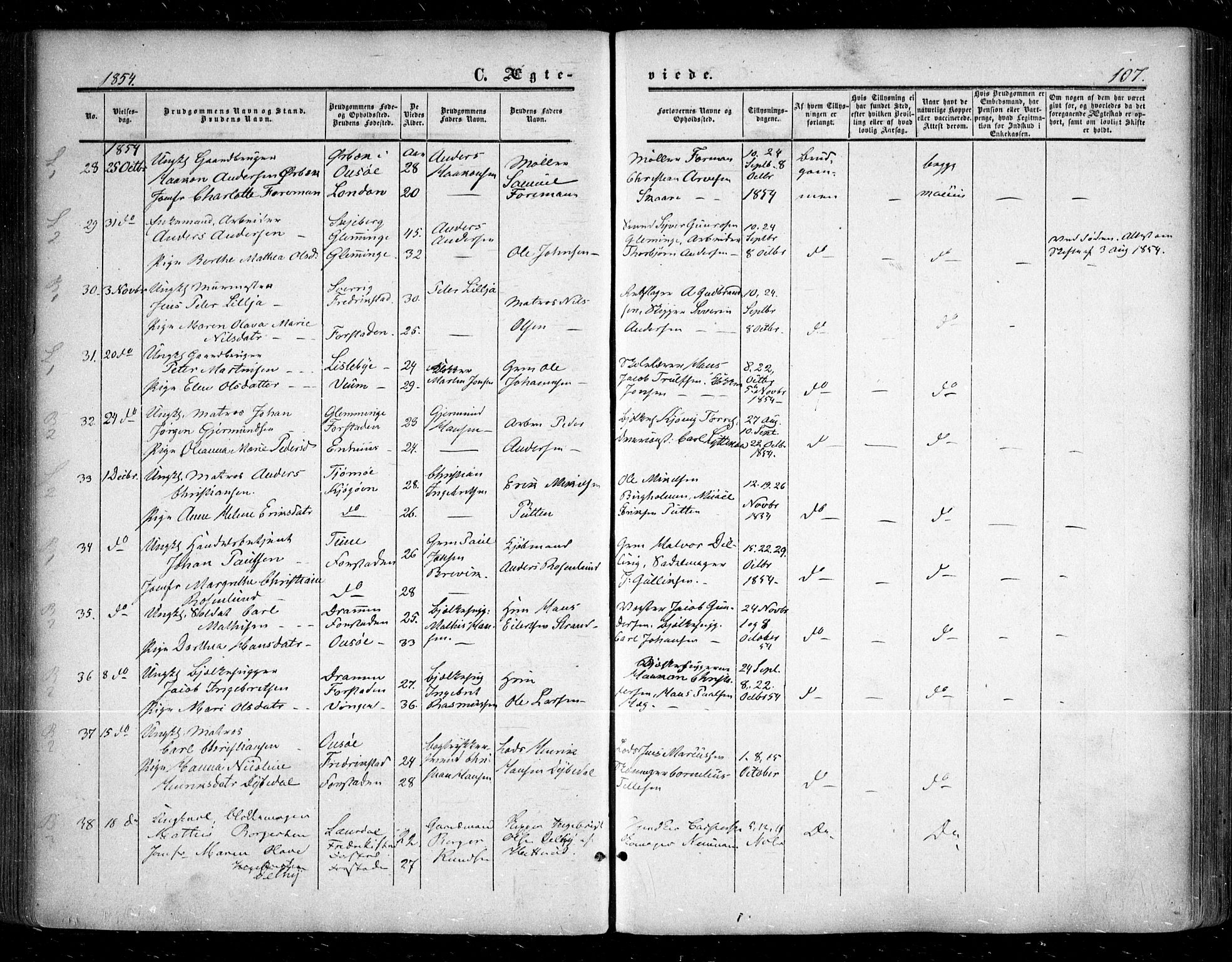 Glemmen prestekontor Kirkebøker, SAO/A-10908/F/Fa/L0007: Parish register (official) no. 7, 1853-1862, p. 107