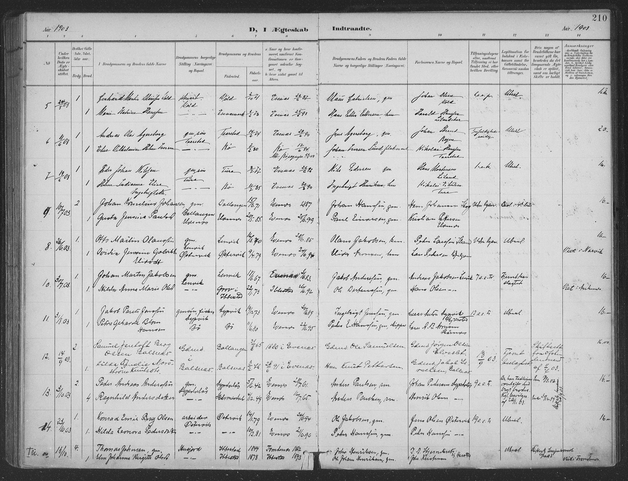 Ministerialprotokoller, klokkerbøker og fødselsregistre - Nordland, SAT/A-1459/863/L0899: Parish register (official) no. 863A11, 1897-1906, p. 210