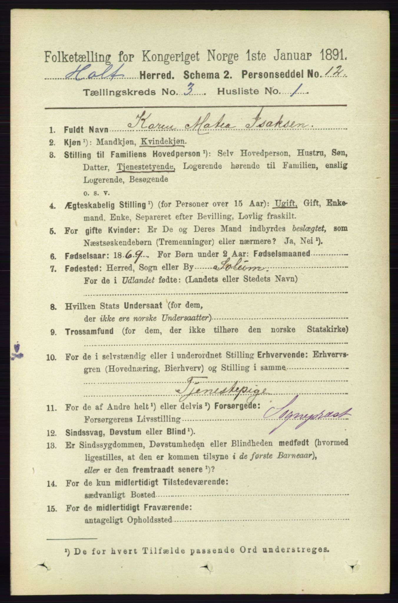 RA, 1891 census for 0914 Holt, 1891, p. 1047