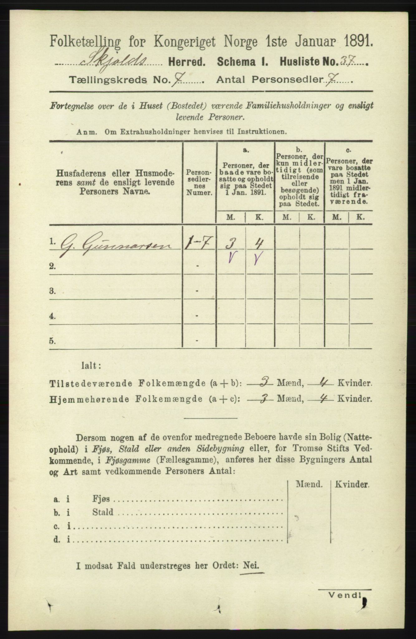 RA, 1891 census for 1154 Skjold, 1891, p. 1340