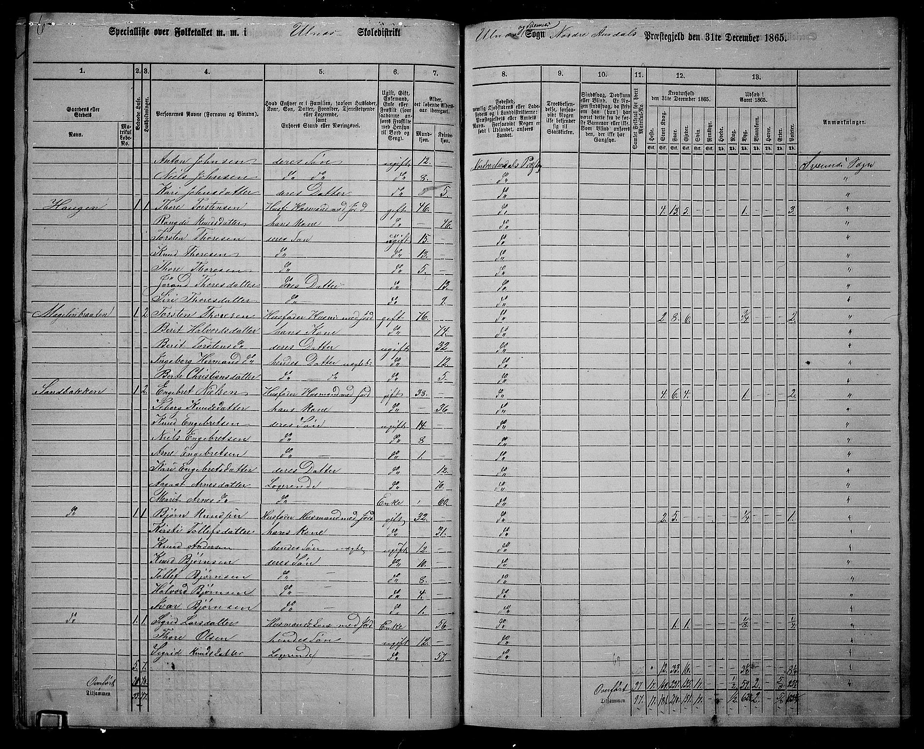 RA, 1865 census for Nord-Aurdal, 1865, p. 128