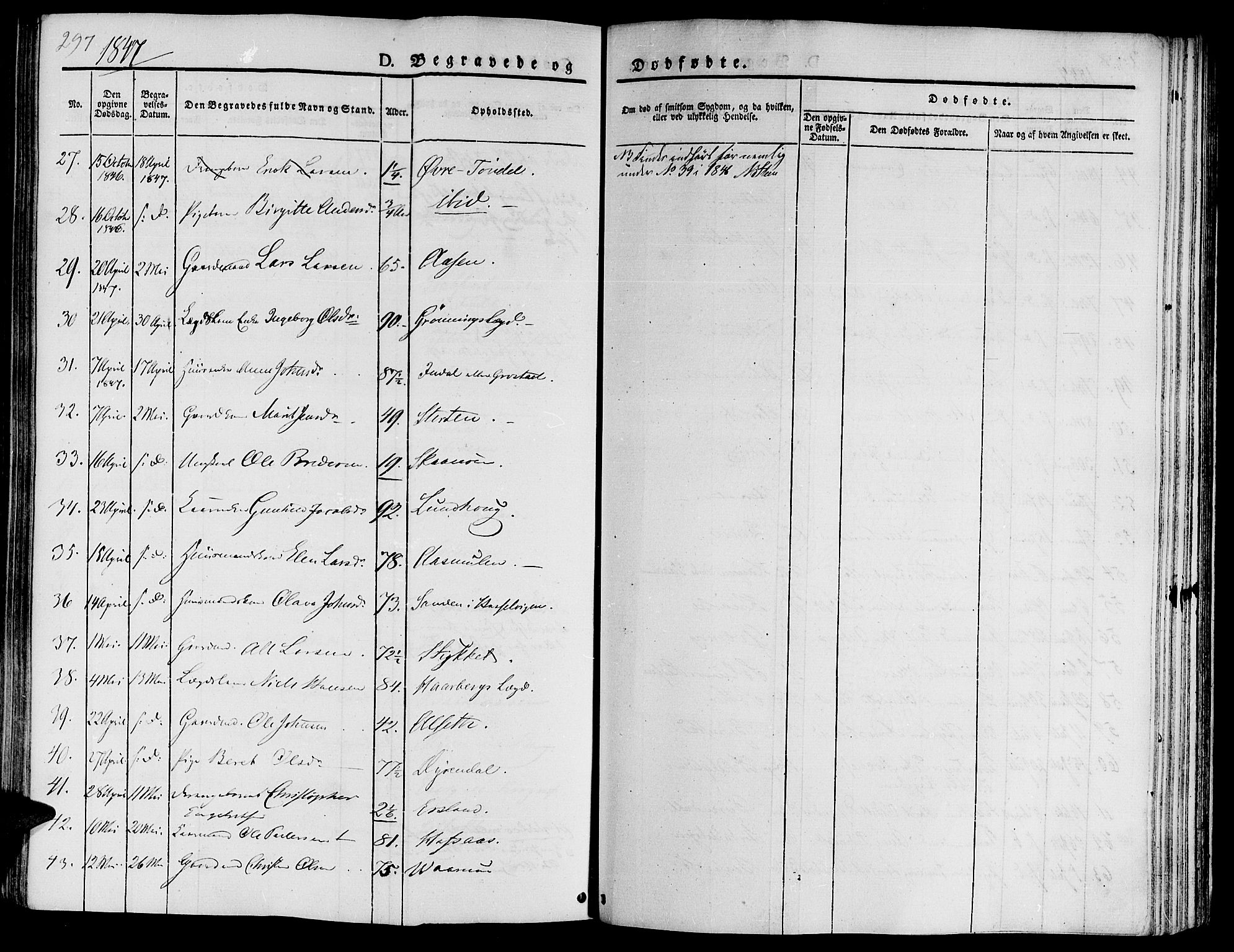 Ministerialprotokoller, klokkerbøker og fødselsregistre - Sør-Trøndelag, AV/SAT-A-1456/646/L0610: Parish register (official) no. 646A08, 1837-1847, p. 297