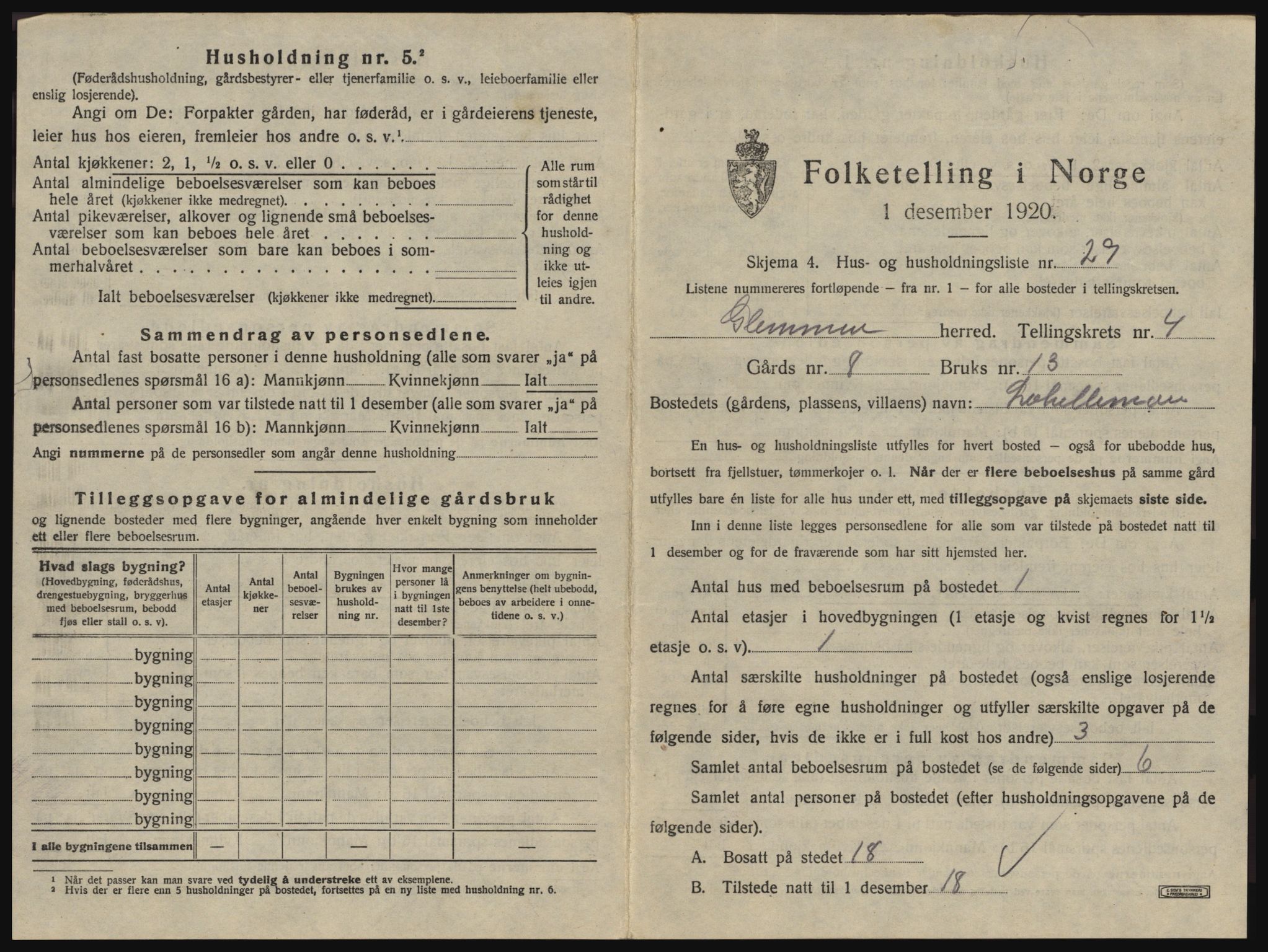 SAO, 1920 census for Glemmen, 1920, p. 685