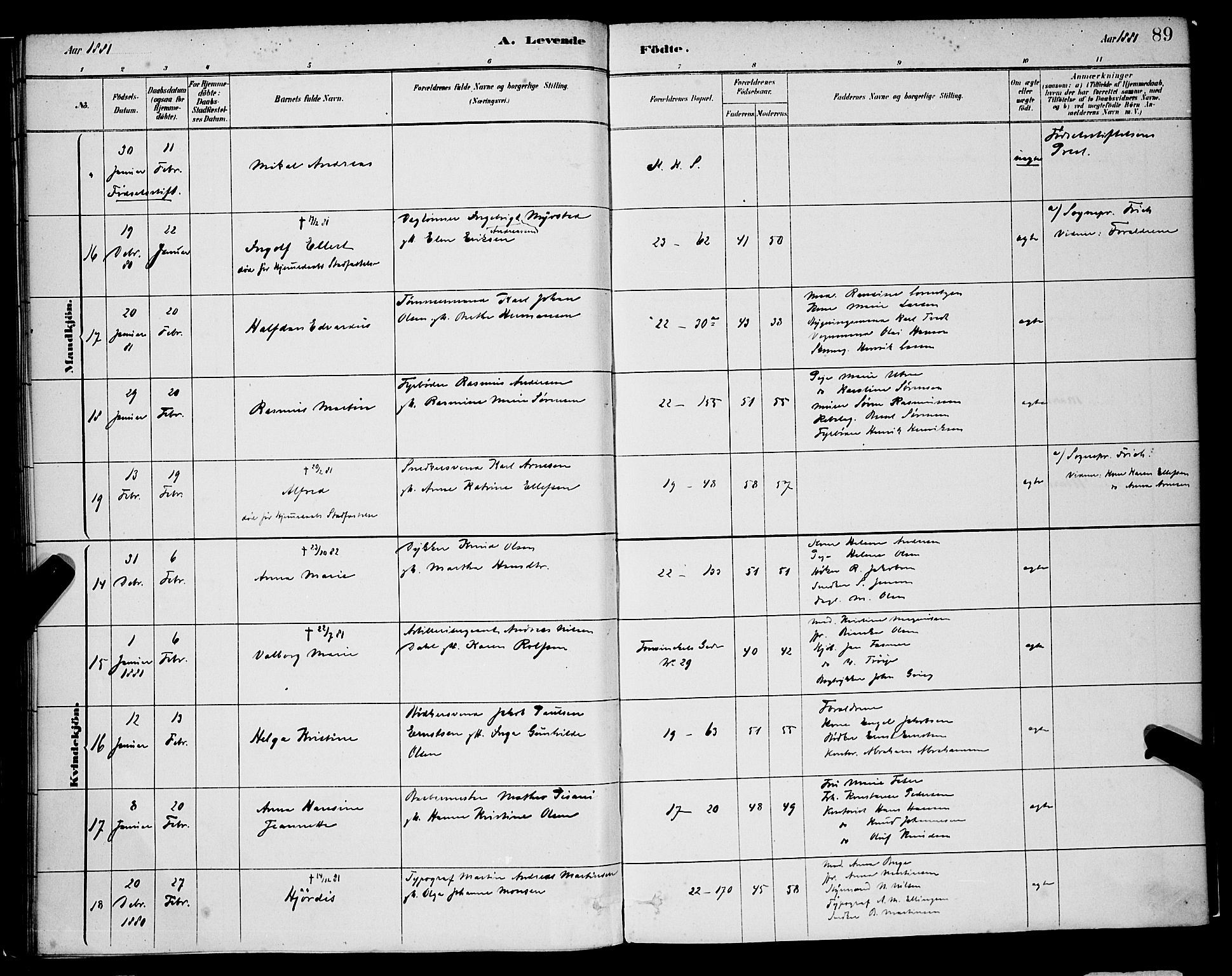 Korskirken sokneprestembete, SAB/A-76101/H/Hab: Parish register (copy) no. B 8, 1878-1887, p. 89