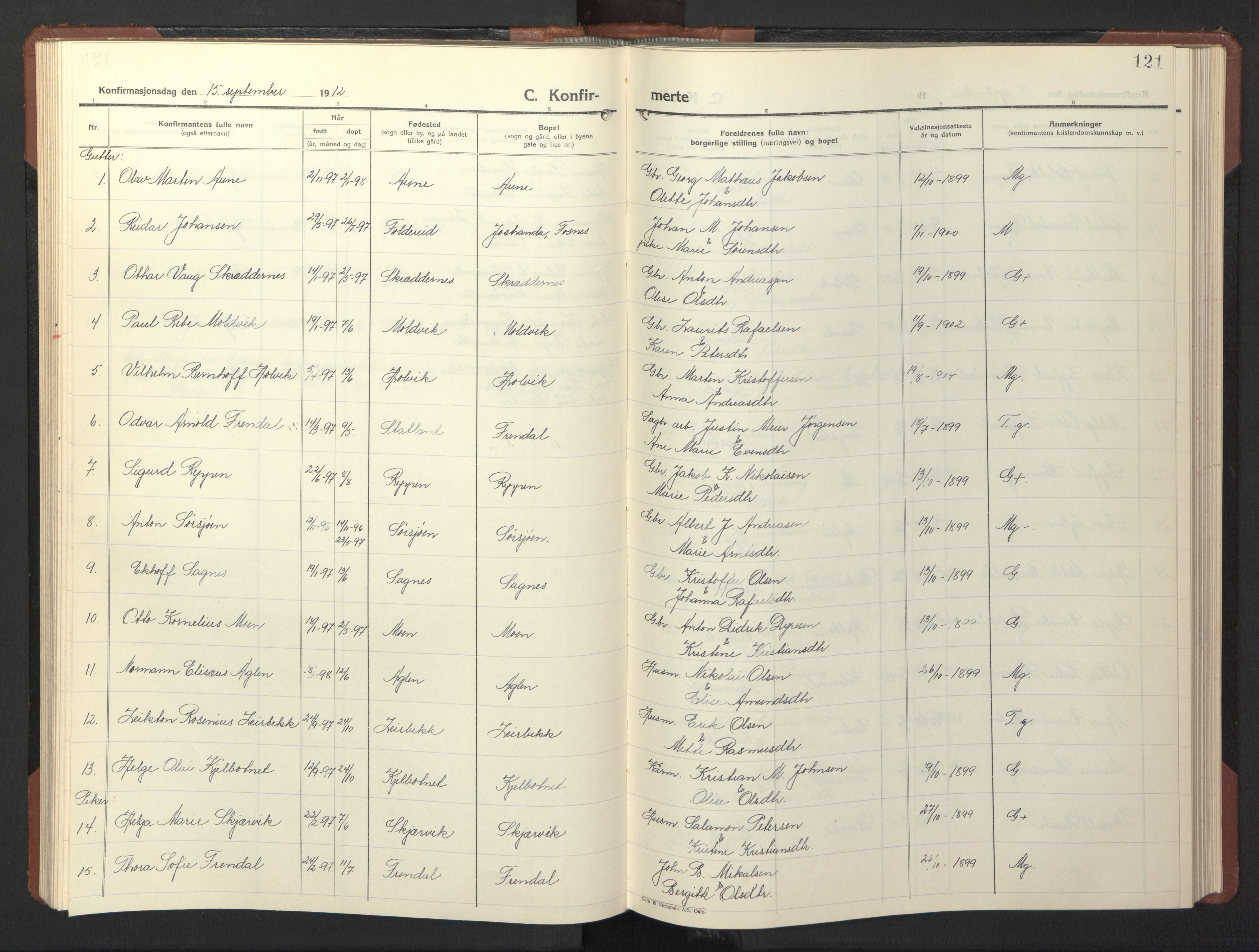 Ministerialprotokoller, klokkerbøker og fødselsregistre - Nord-Trøndelag, SAT/A-1458/773/L0625: Parish register (copy) no. 773C01, 1910-1952, p. 121