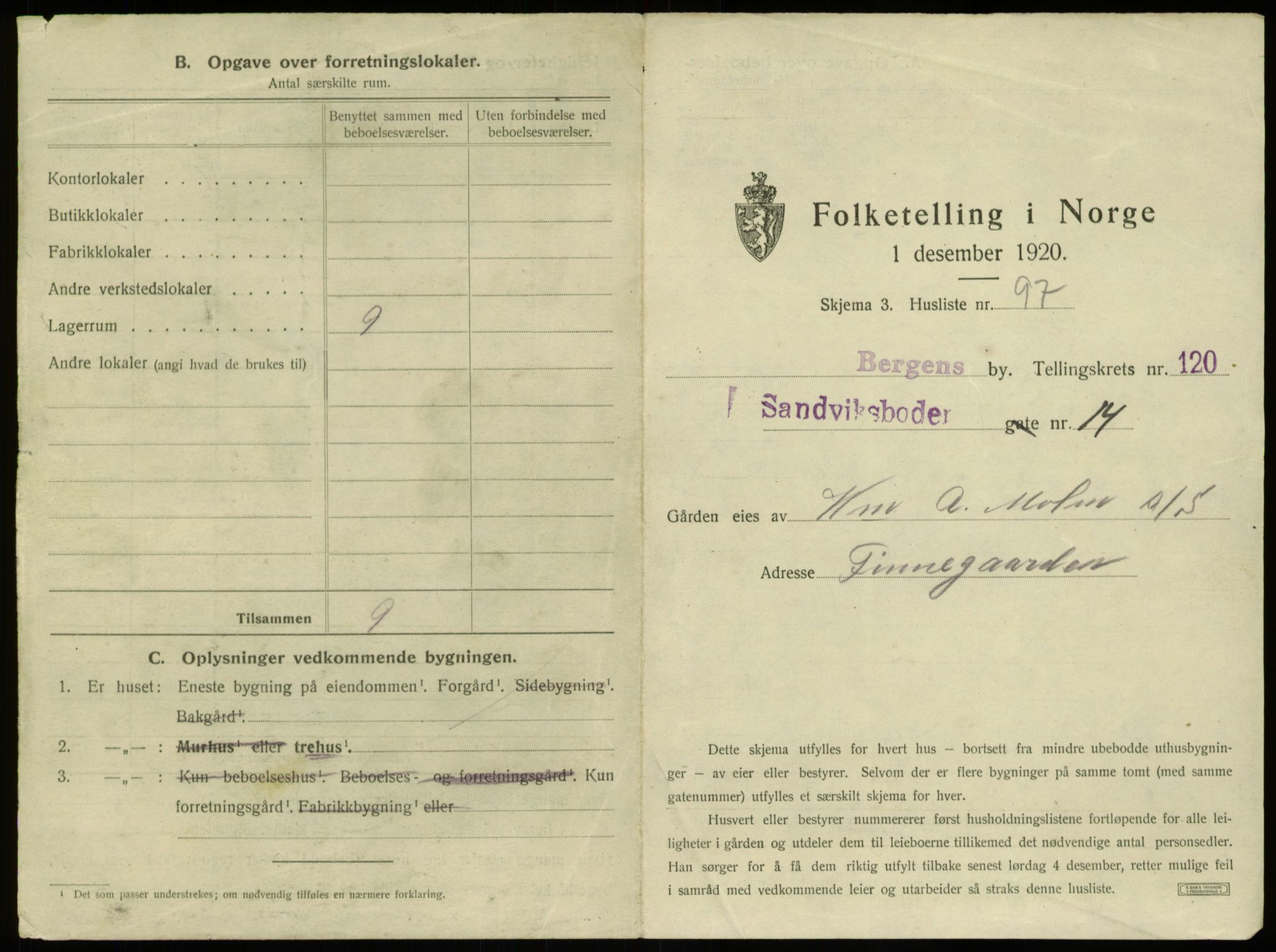 SAB, 1920 census for Bergen, 1920, p. 10895