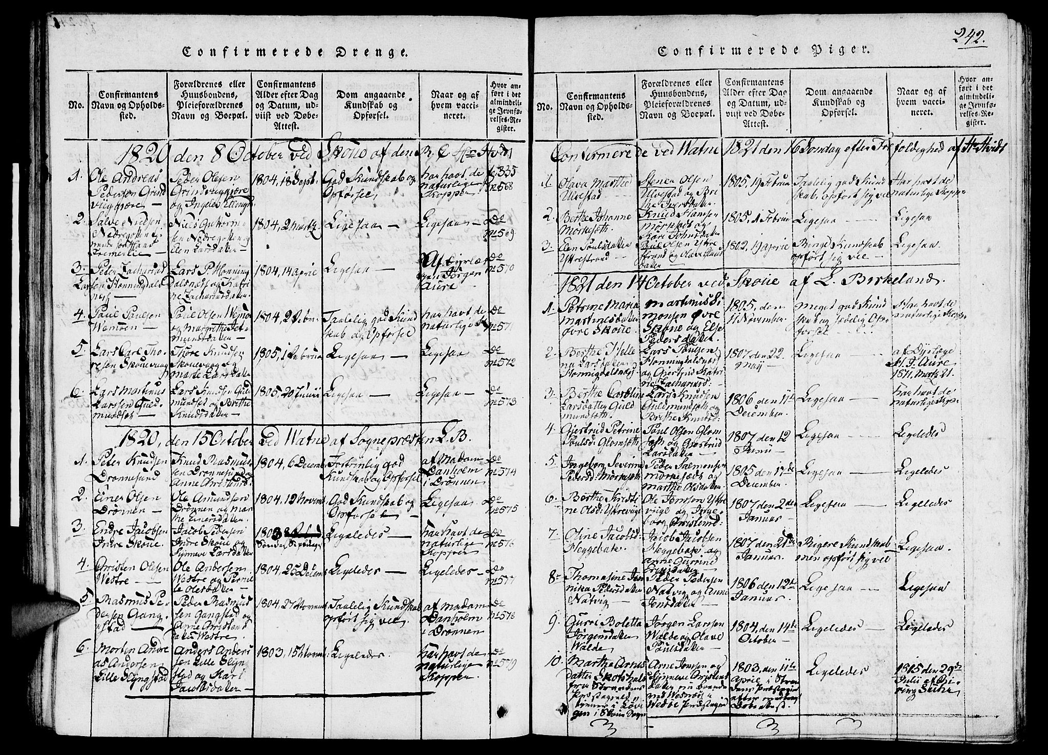 Ministerialprotokoller, klokkerbøker og fødselsregistre - Møre og Romsdal, SAT/A-1454/524/L0351: Parish register (official) no. 524A03, 1816-1838, p. 242