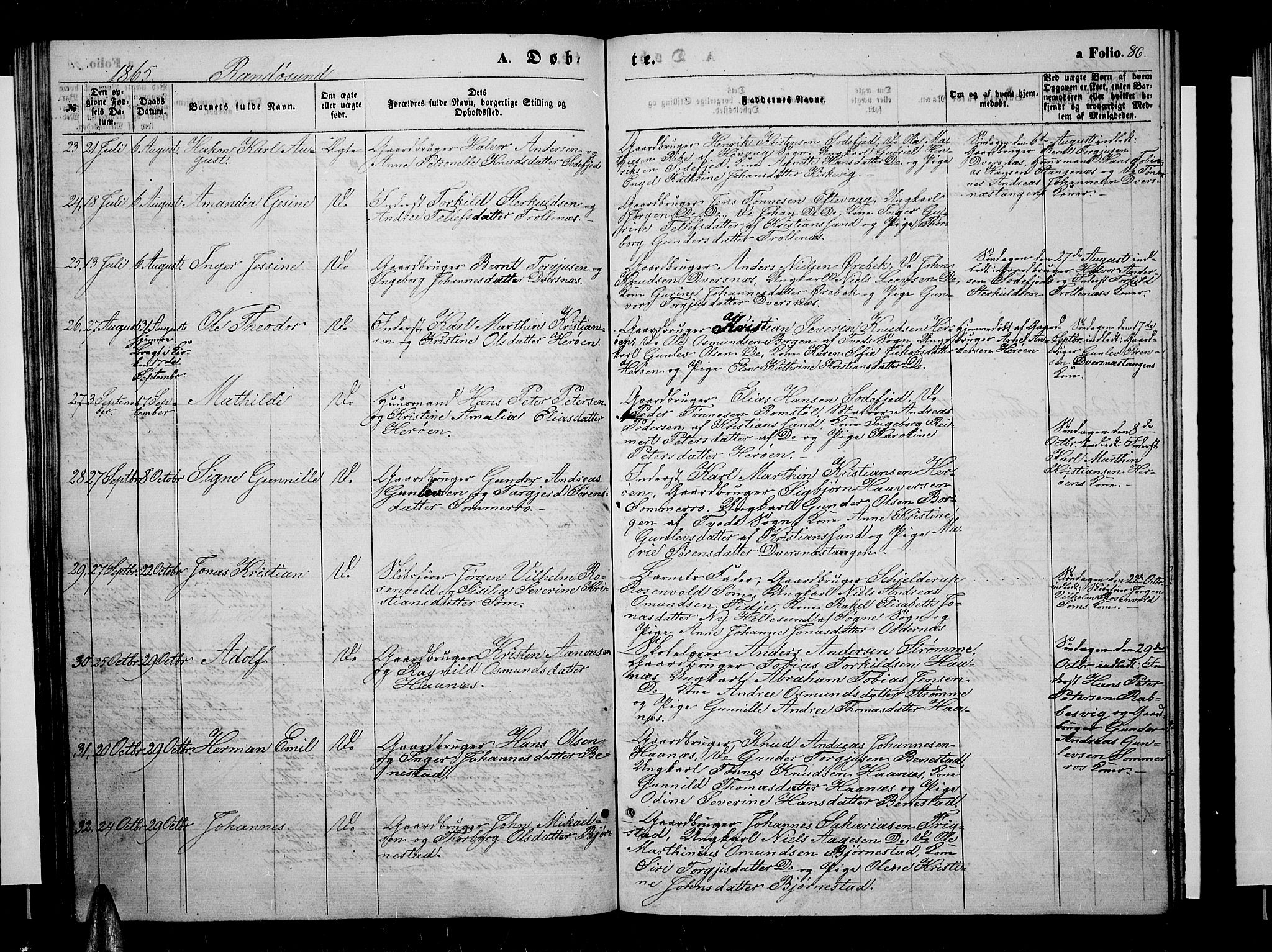 Oddernes sokneprestkontor, AV/SAK-1111-0033/F/Fb/Fba/L0006: Parish register (copy) no. B 6 /2, 1865-1869, p. 86
