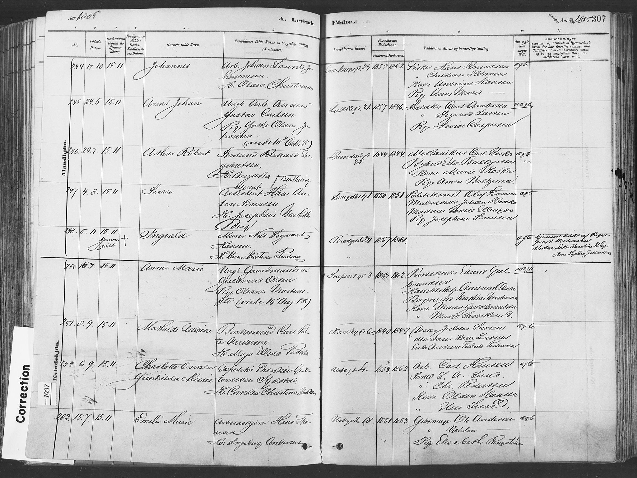 Grønland prestekontor Kirkebøker, AV/SAO-A-10848/F/Fa/L0007: Parish register (official) no. 7, 1878-1888, p. 307