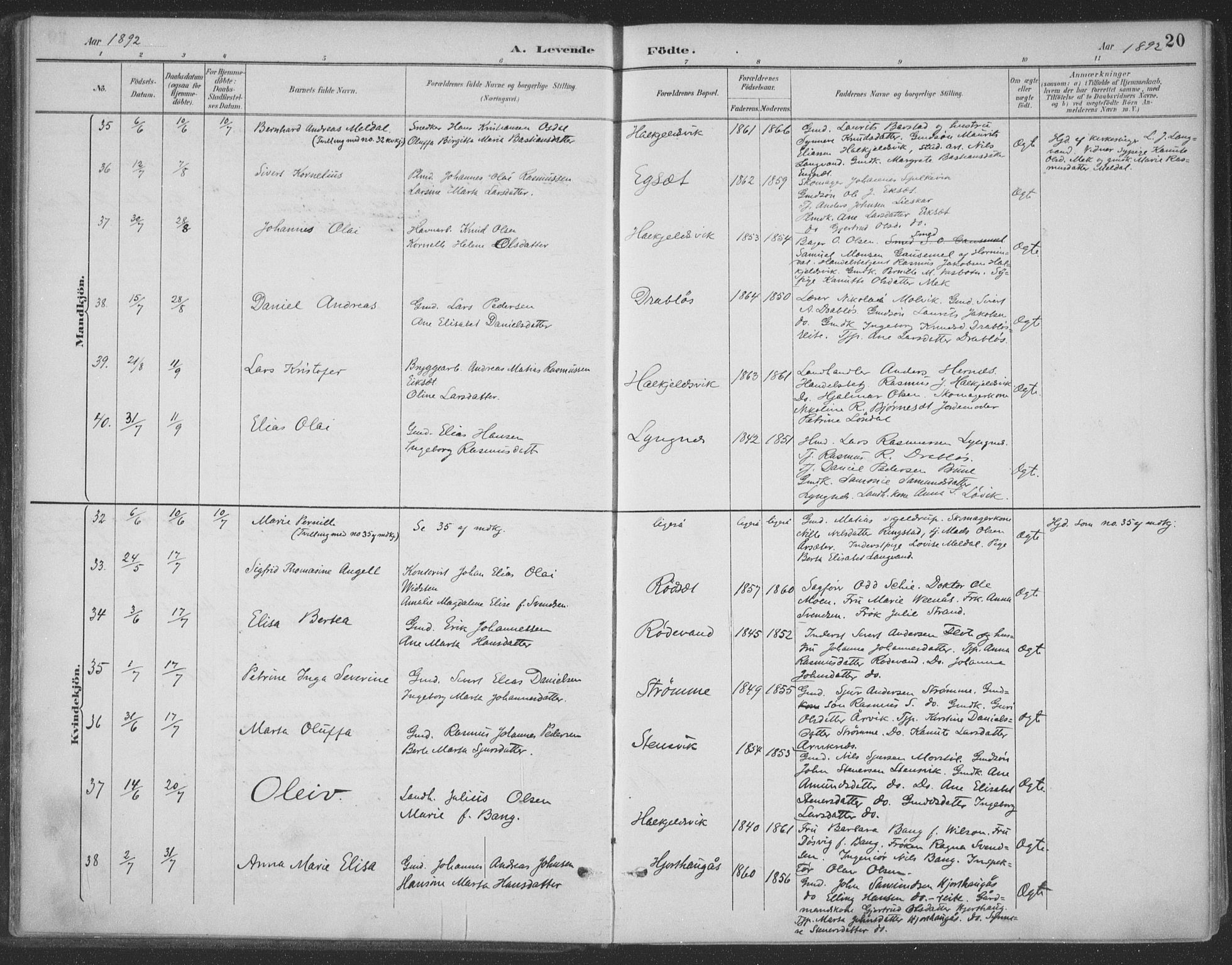 Ministerialprotokoller, klokkerbøker og fødselsregistre - Møre og Romsdal, AV/SAT-A-1454/511/L0142: Parish register (official) no. 511A09, 1891-1905, p. 20