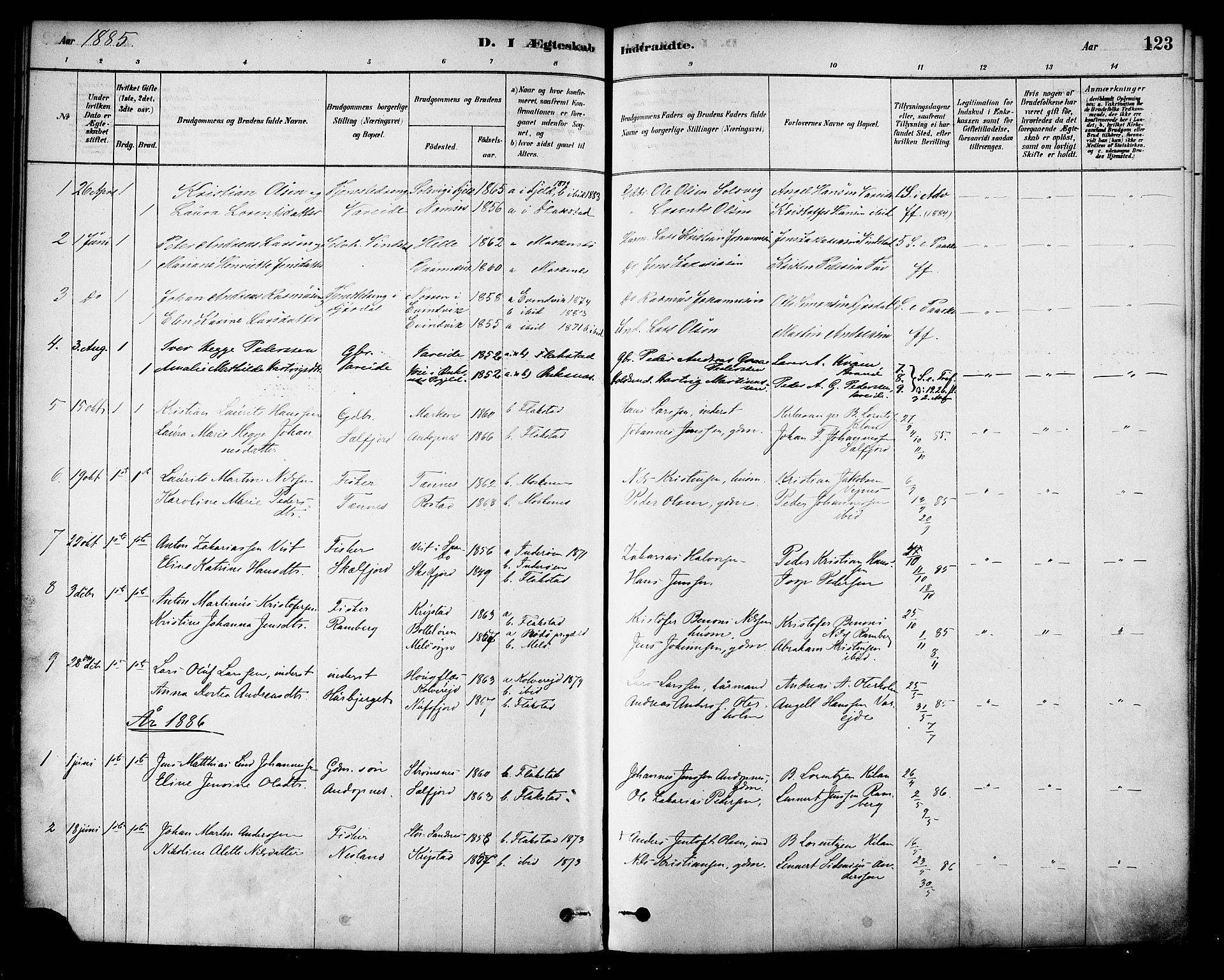 Ministerialprotokoller, klokkerbøker og fødselsregistre - Nordland, SAT/A-1459/885/L1204: Parish register (official) no. 885A05, 1878-1892, p. 123