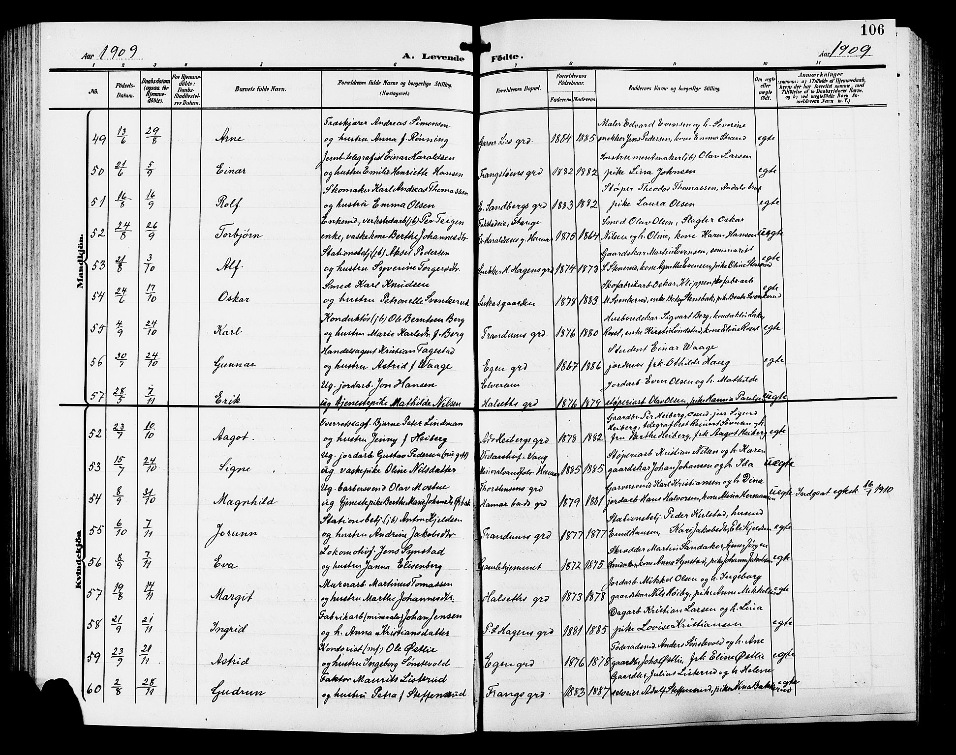 Hamar prestekontor, SAH/DOMPH-002/H/Ha/Hab/L0001: Parish register (copy) no. 1, 1899-1914, p. 106
