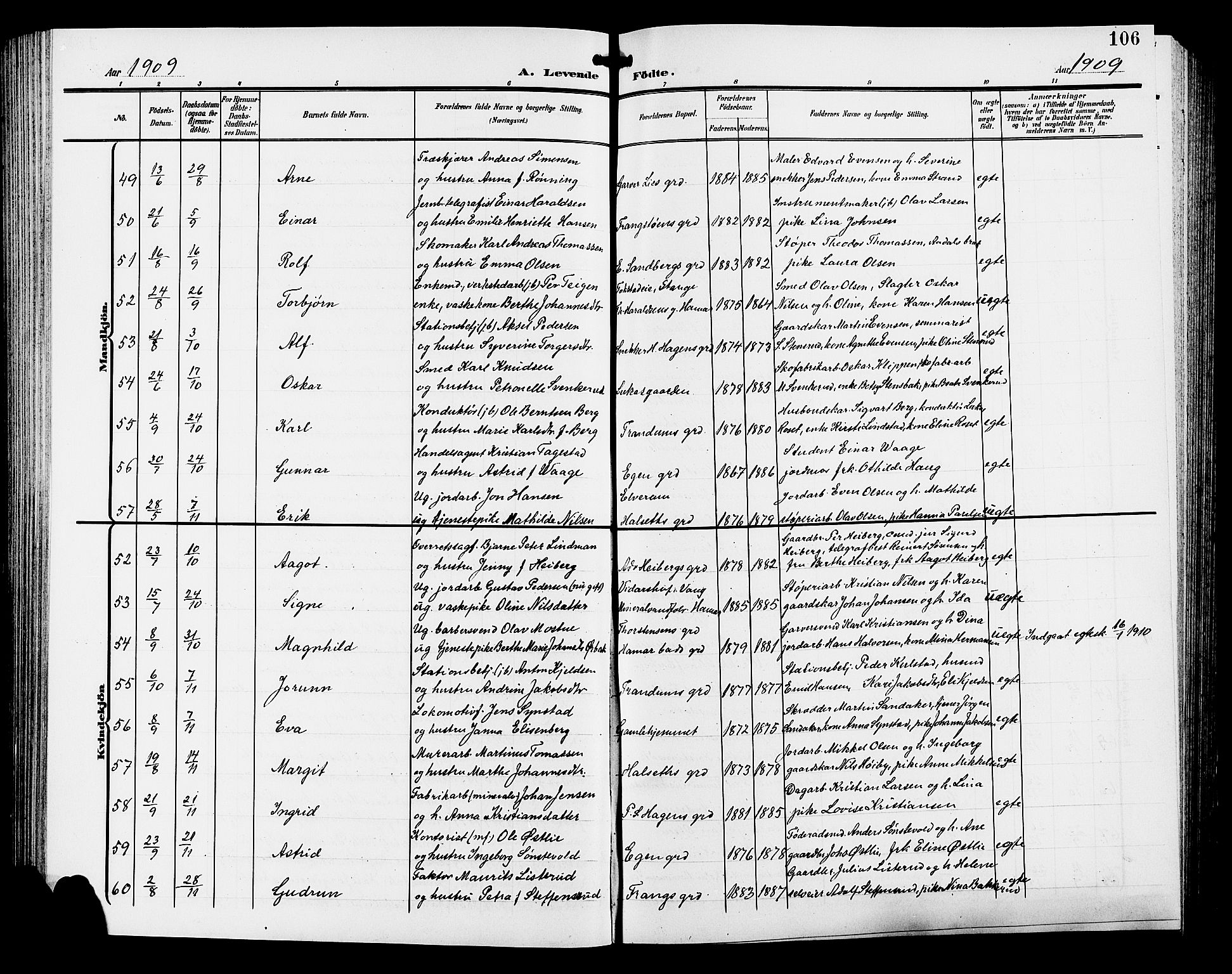 Hamar prestekontor, AV/SAH-DOMPH-002/H/Ha/Hab/L0001: Parish register (copy) no. 1, 1899-1914, p. 106