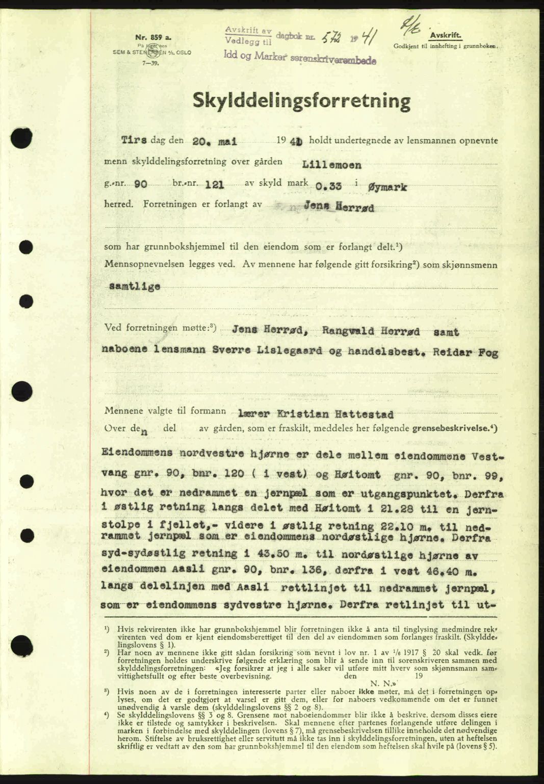 Idd og Marker sorenskriveri, AV/SAO-A-10283/G/Gb/Gbb/L0004: Mortgage book no. A4, 1940-1941, Diary no: : 572/1941