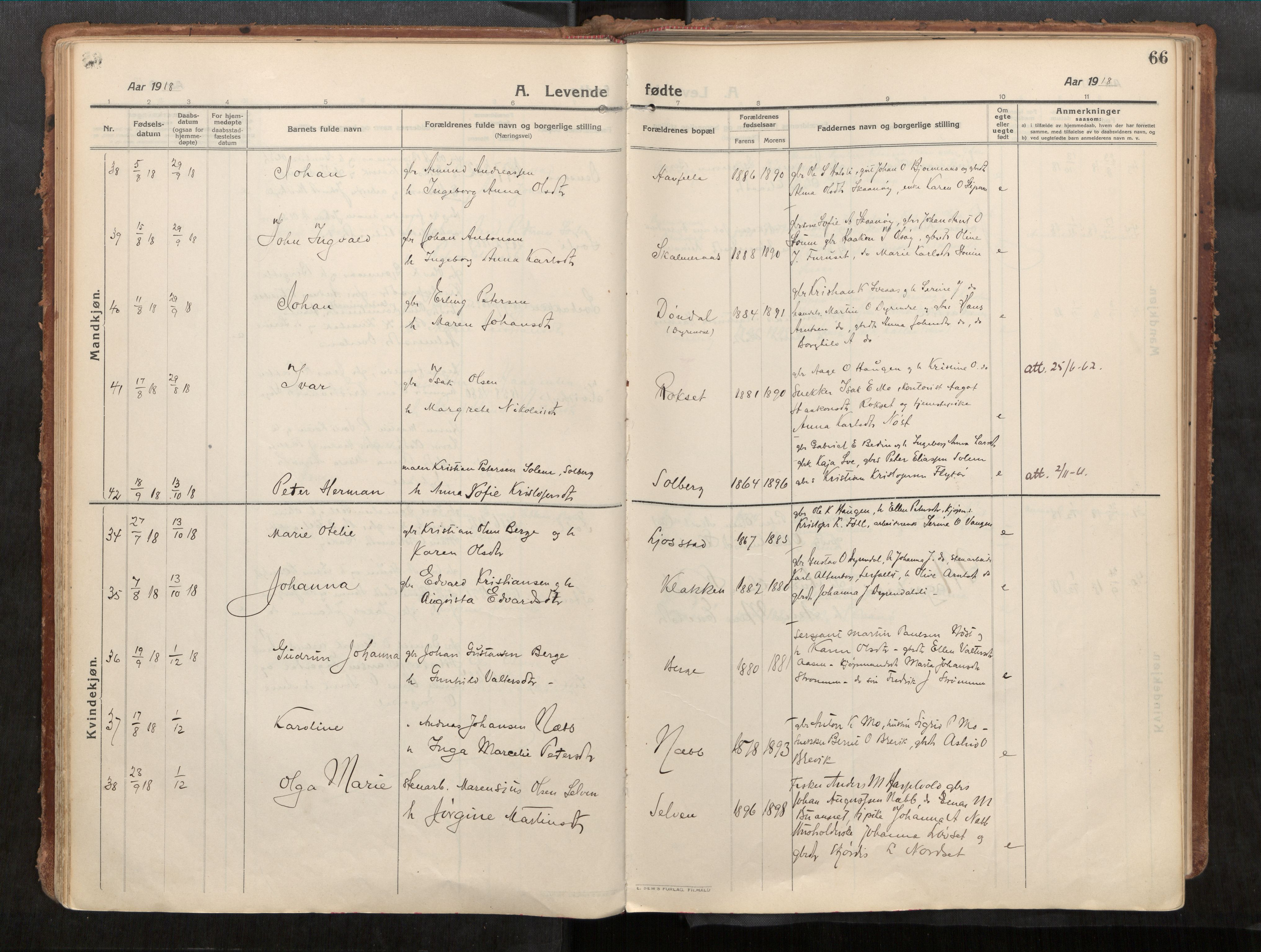 Stadsbygd sokneprestkontor, AV/SAT-A-1117/1/I/I1/I1a/L0001: Parish register (official) no. 1, 1911-1929, p. 66