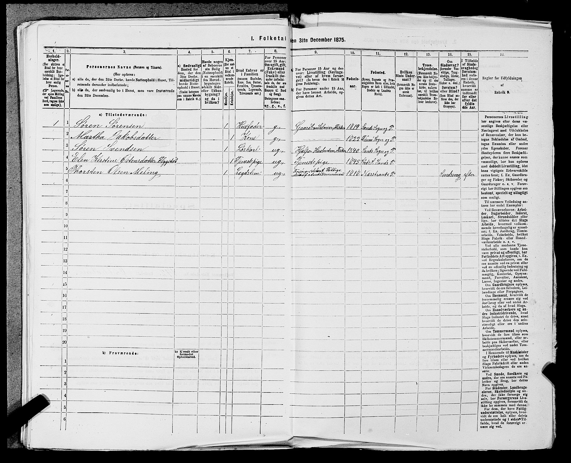 SAST, 1875 census for 1141P Finnøy, 1875, p. 606