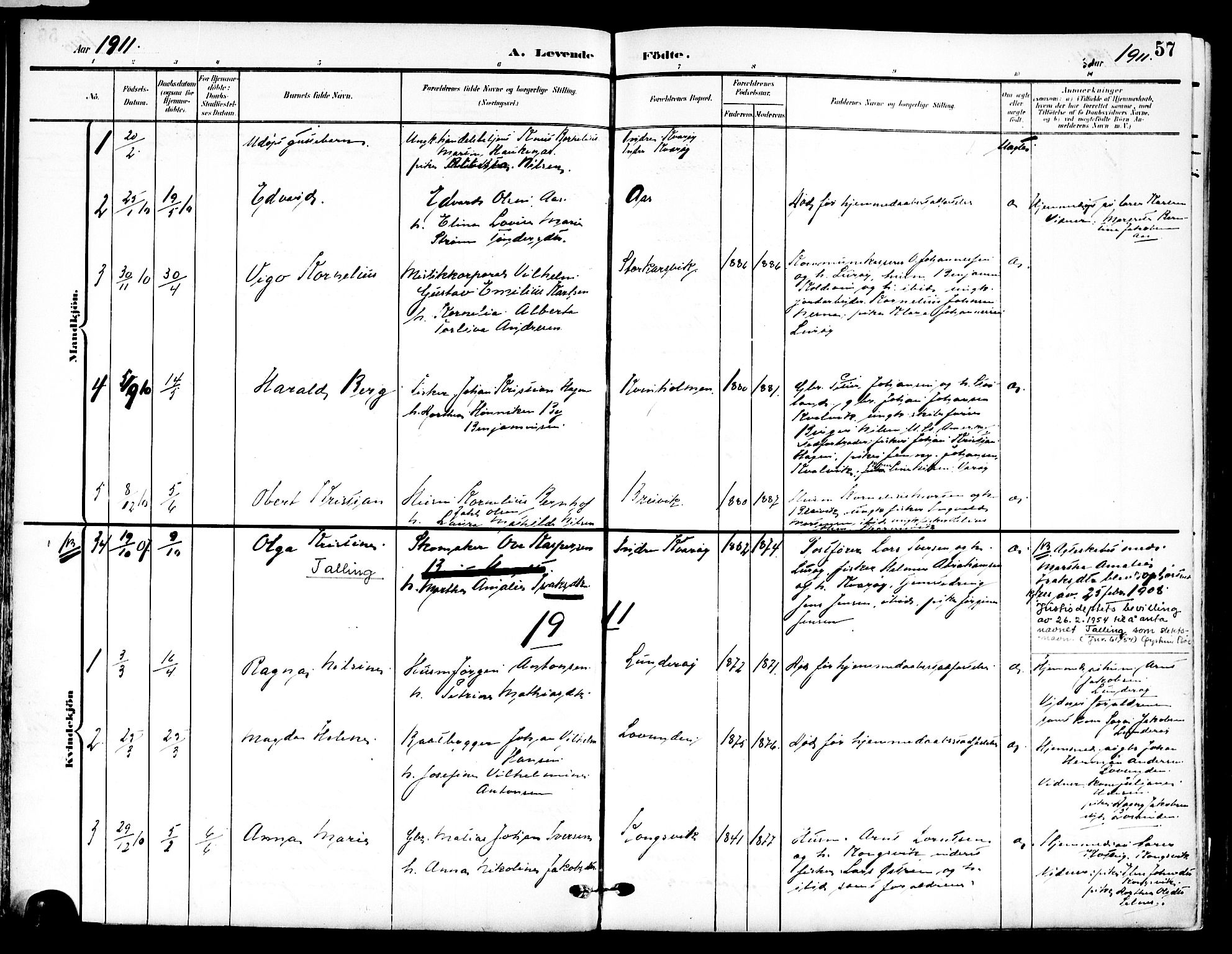 Ministerialprotokoller, klokkerbøker og fødselsregistre - Nordland, AV/SAT-A-1459/839/L0569: Parish register (official) no. 839A06, 1903-1922, p. 57