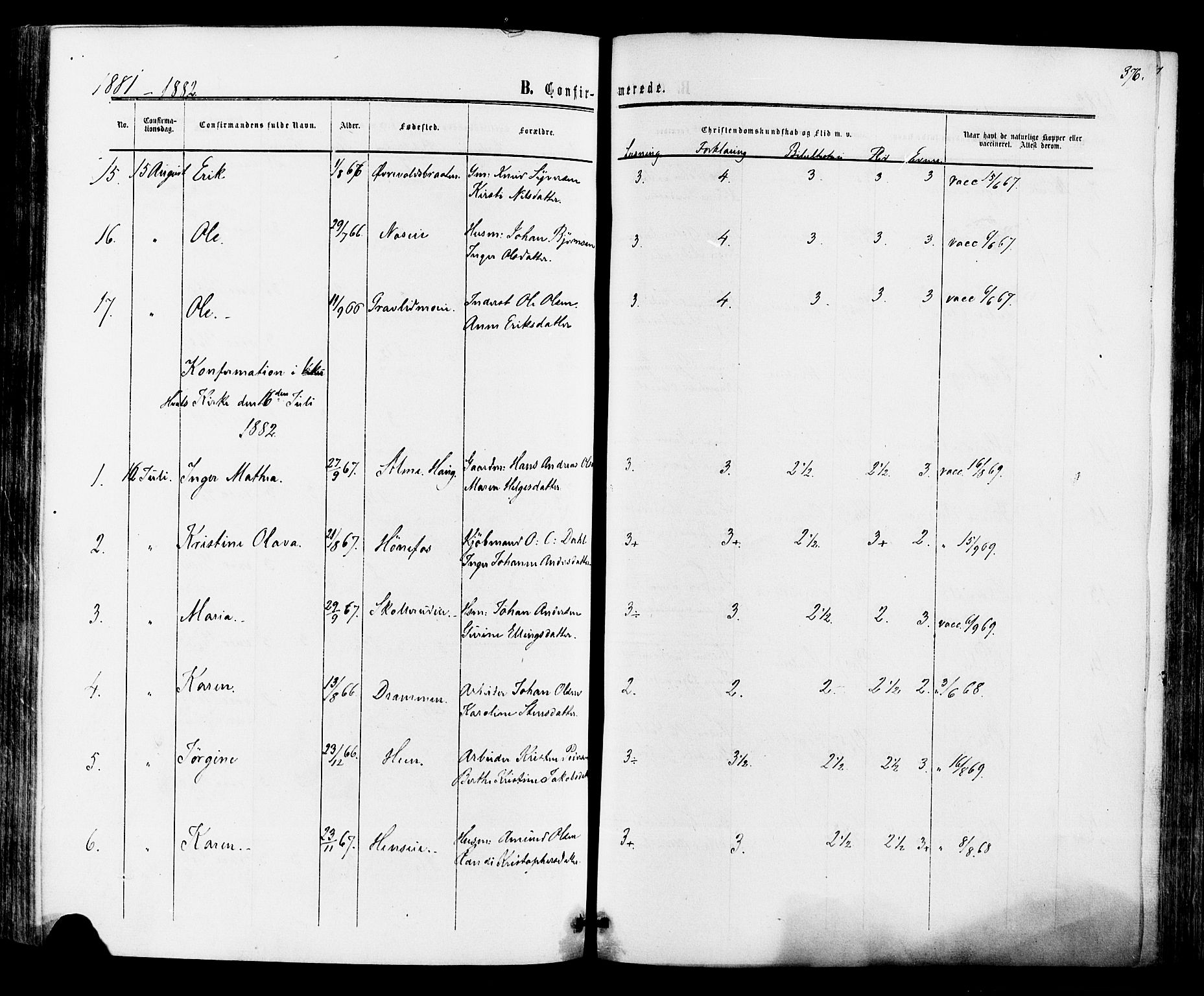 Ådal kirkebøker, SAKO/A-248/F/Fa/L0001: Parish register (official) no. I 1, 1857-1883, p. 376