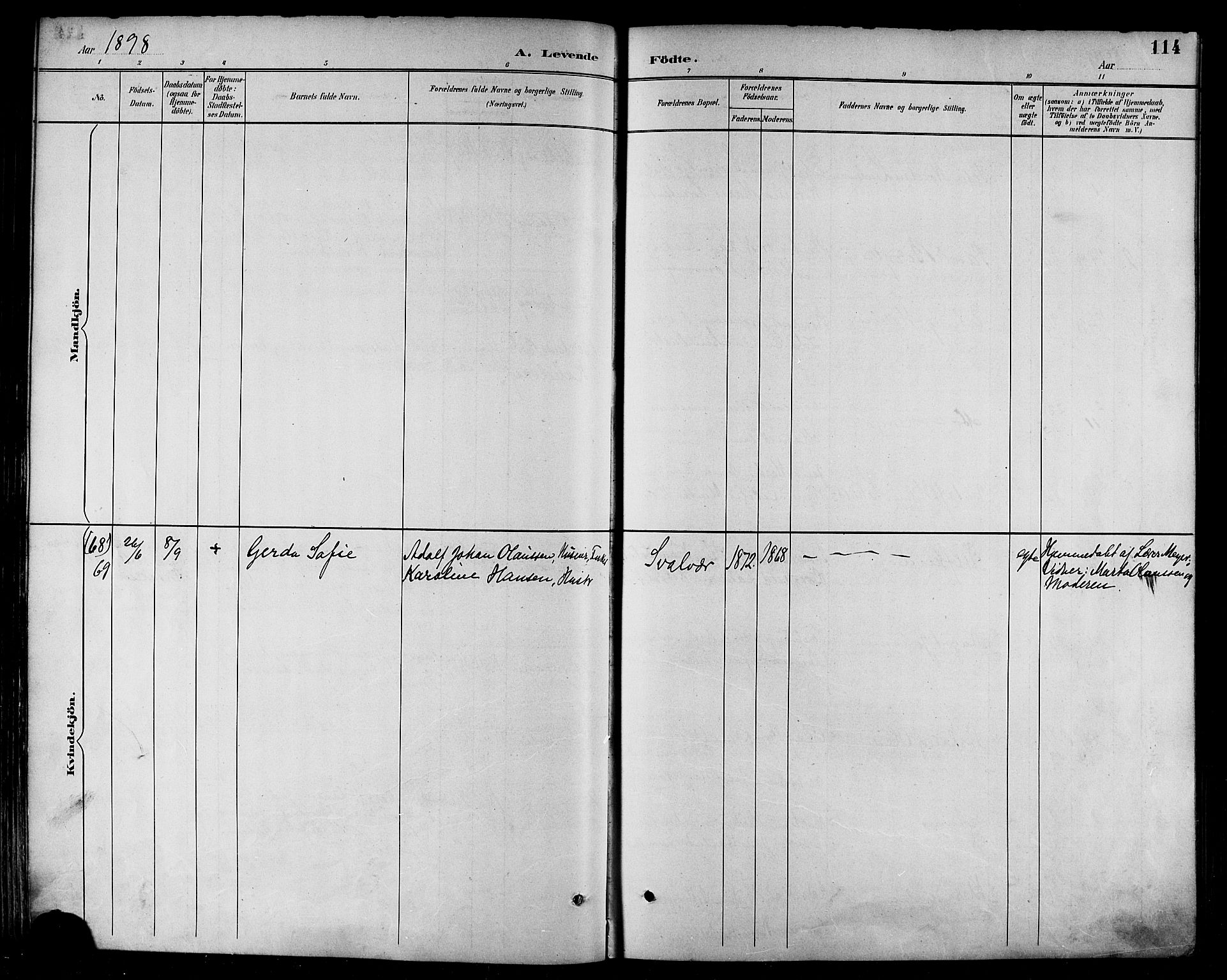 Ministerialprotokoller, klokkerbøker og fødselsregistre - Nordland, AV/SAT-A-1459/874/L1060: Parish register (official) no. 874A04, 1890-1899, p. 114