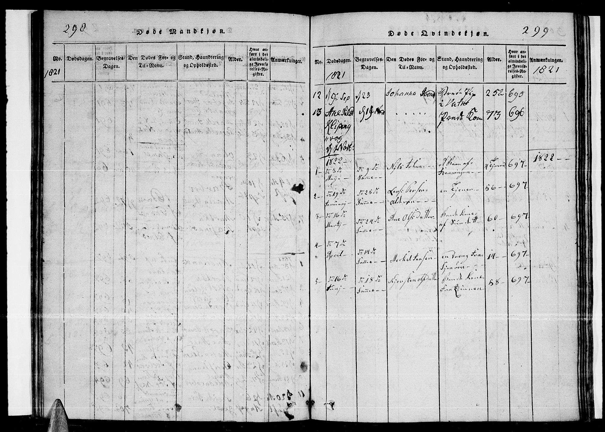 Ministerialprotokoller, klokkerbøker og fødselsregistre - Nordland, SAT/A-1459/841/L0593: Parish register (official) no. 841A04 /3, 1820-1825, p. 298-299