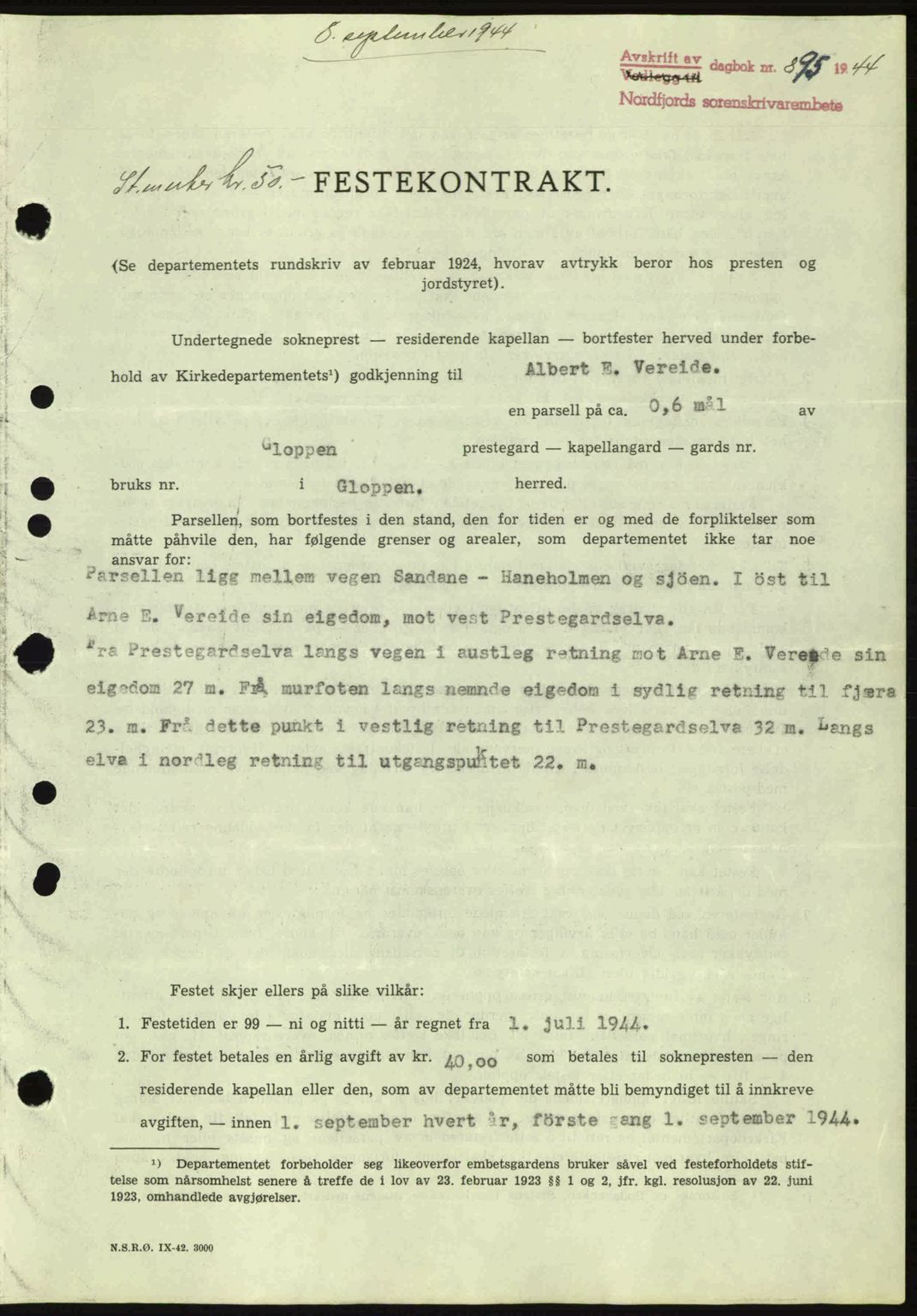 Nordfjord sorenskriveri, SAB/A-2801/02/02b/02bj/L0009a: Mortgage book no. A9 I, 1944-1944, Diary no: : 895/1944