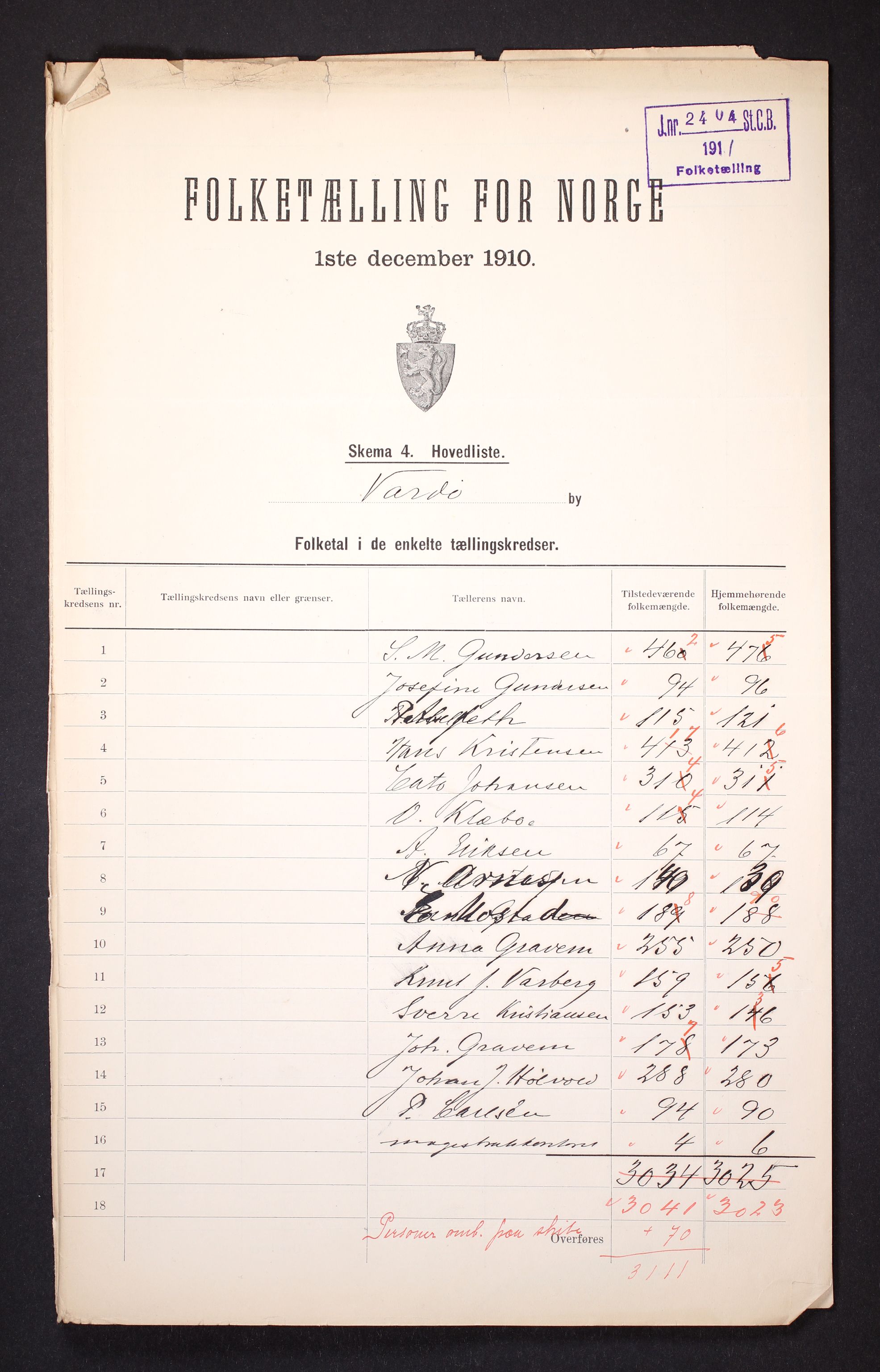 RA, 1910 census for Vardø, 1910, p. 2