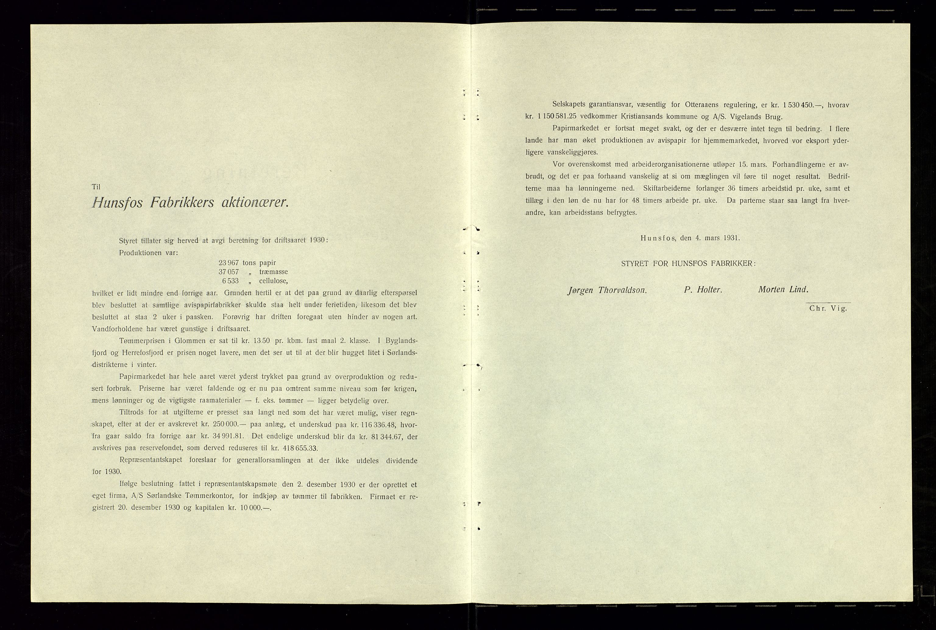 Hunsfos fabrikker, AV/SAK-D/1440/01/L0001/0003: Vedtekter, anmeldelser og årsberetninger / Årsberetninger og regnskap, 1918-1989, p. 54