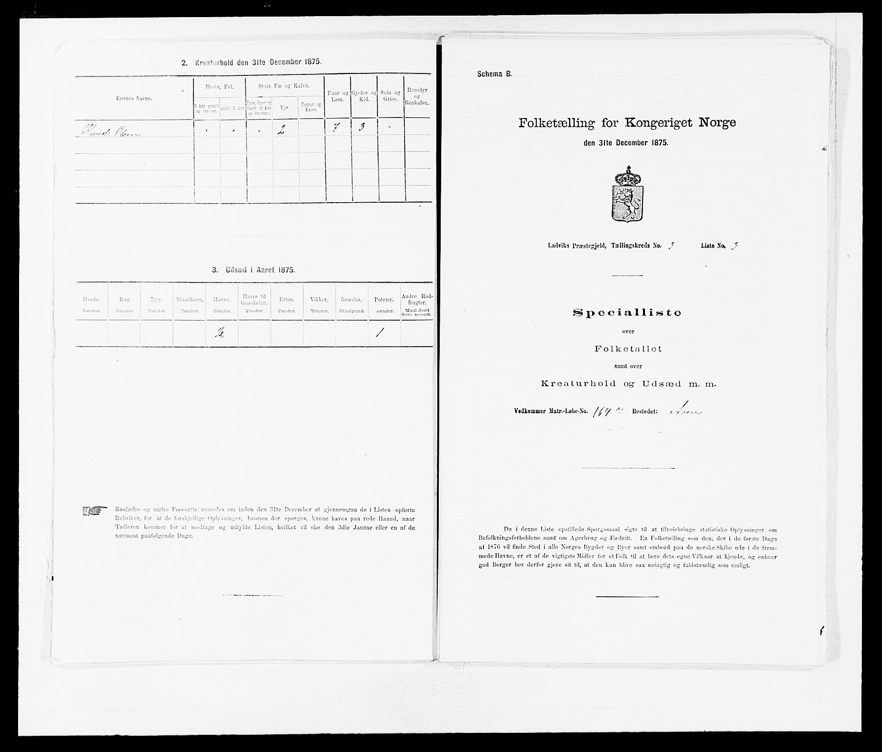 SAB, 1875 census for 1415P Lavik, 1875, p. 222