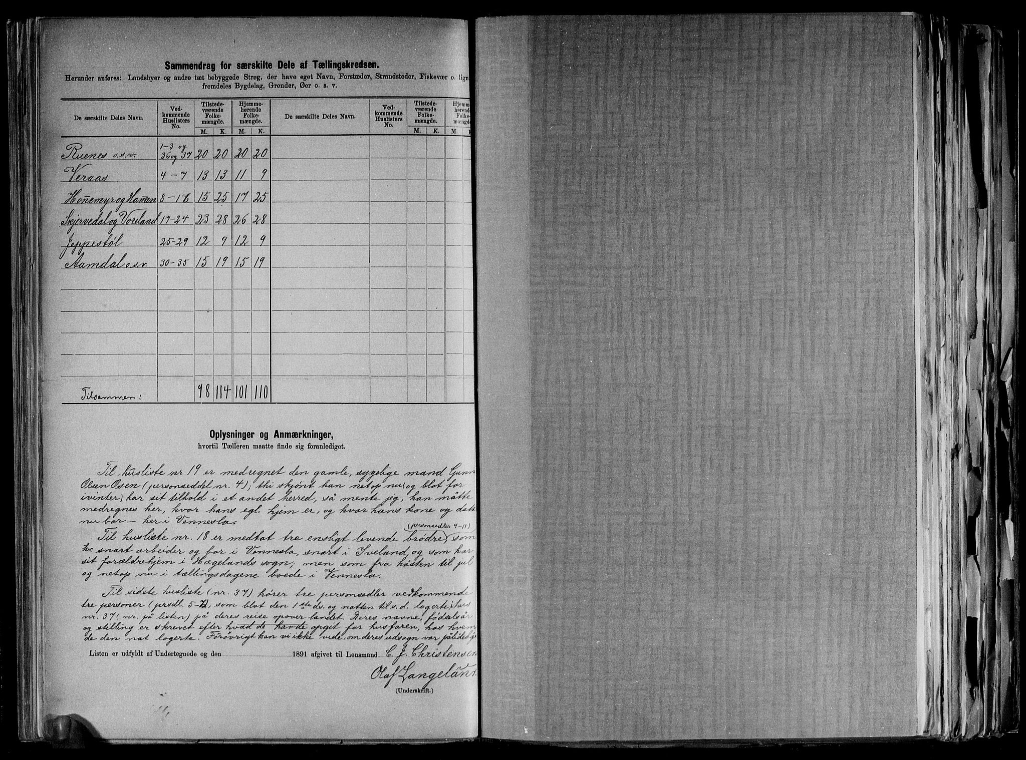 RA, 1891 census for 1014 Vennesla, 1891, p. 15