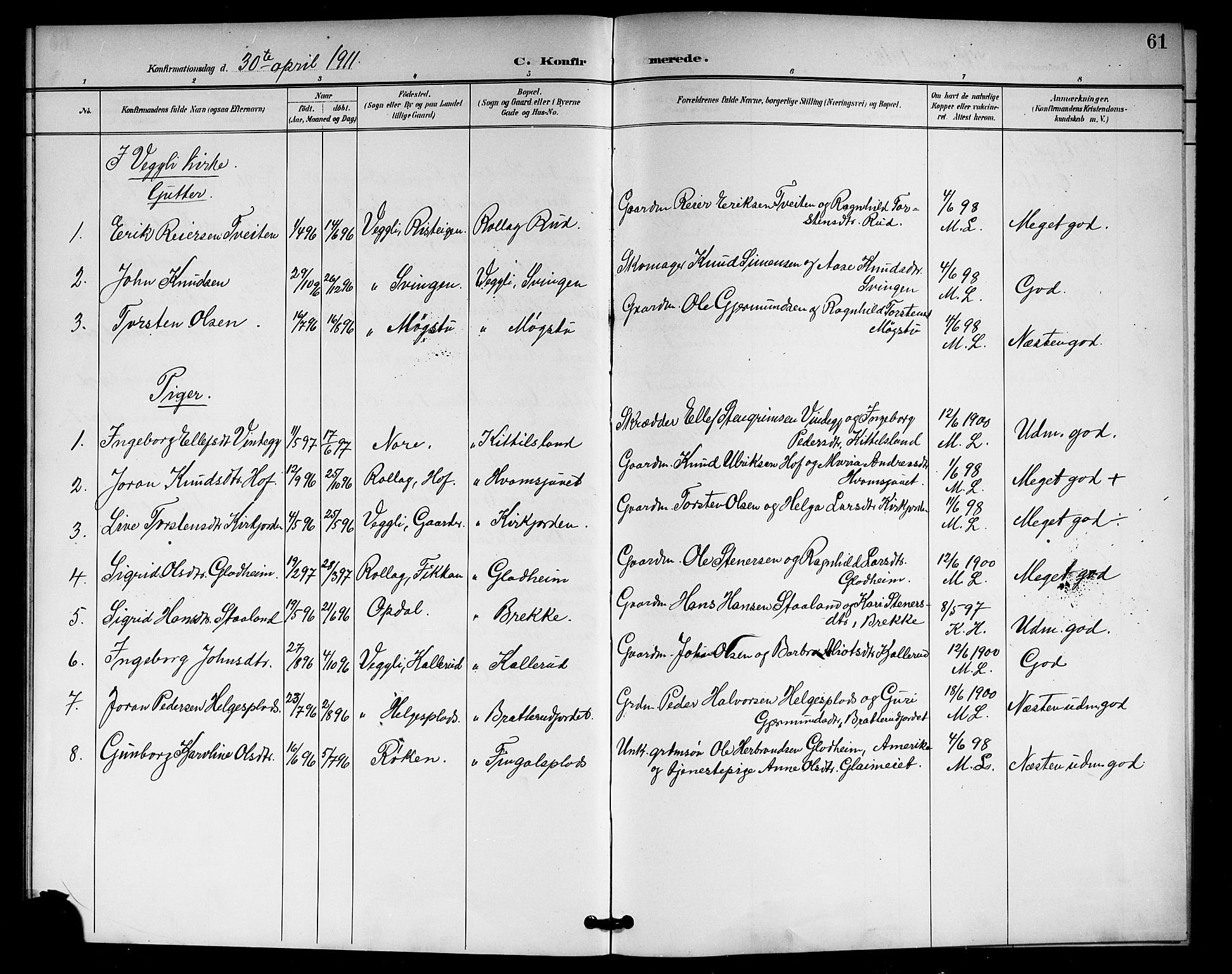 Rollag kirkebøker, SAKO/A-240/G/Gb/L0003: Parish register (copy) no. II 3, 1897-1919, p. 61