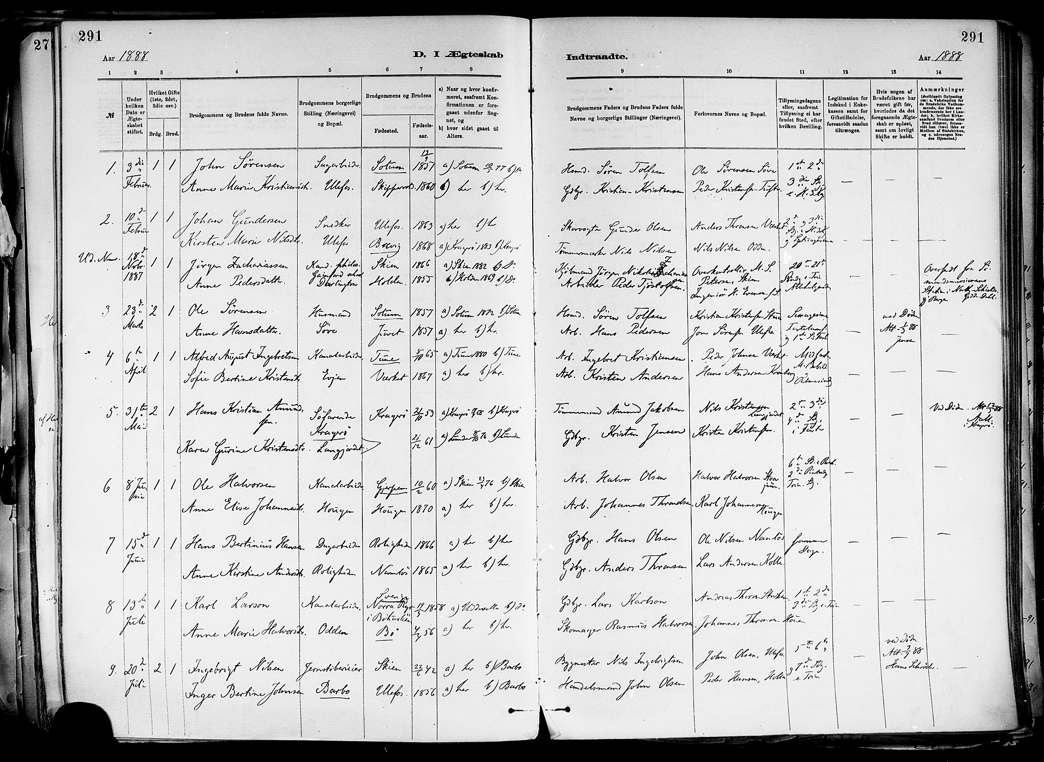 Holla kirkebøker, AV/SAKO-A-272/F/Fa/L0008: Parish register (official) no. 8, 1882-1897, p. 291