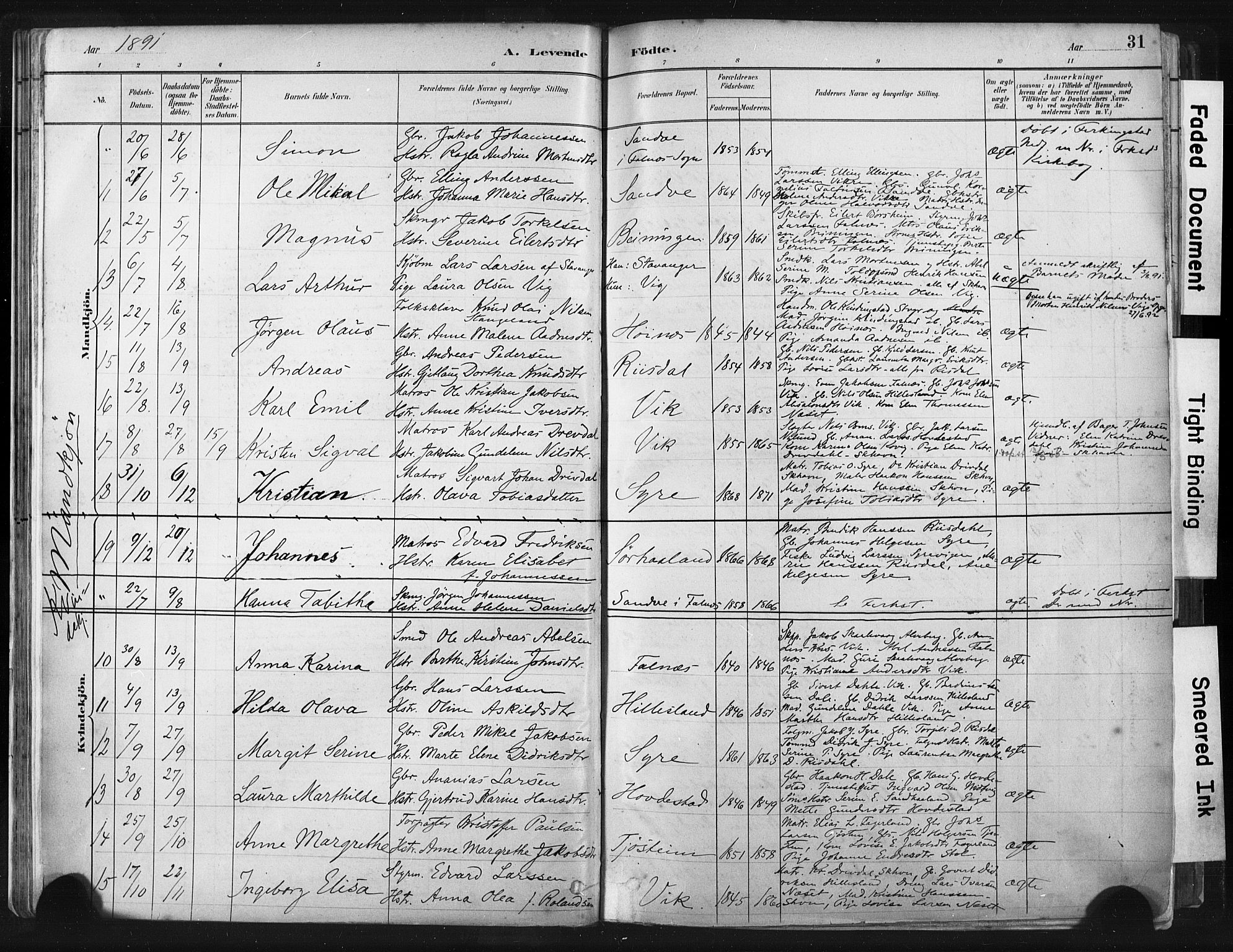 Skudenes sokneprestkontor, AV/SAST-A -101849/H/Ha/Haa/L0009: Parish register (official) no. A 6, 1882-1912, p. 31