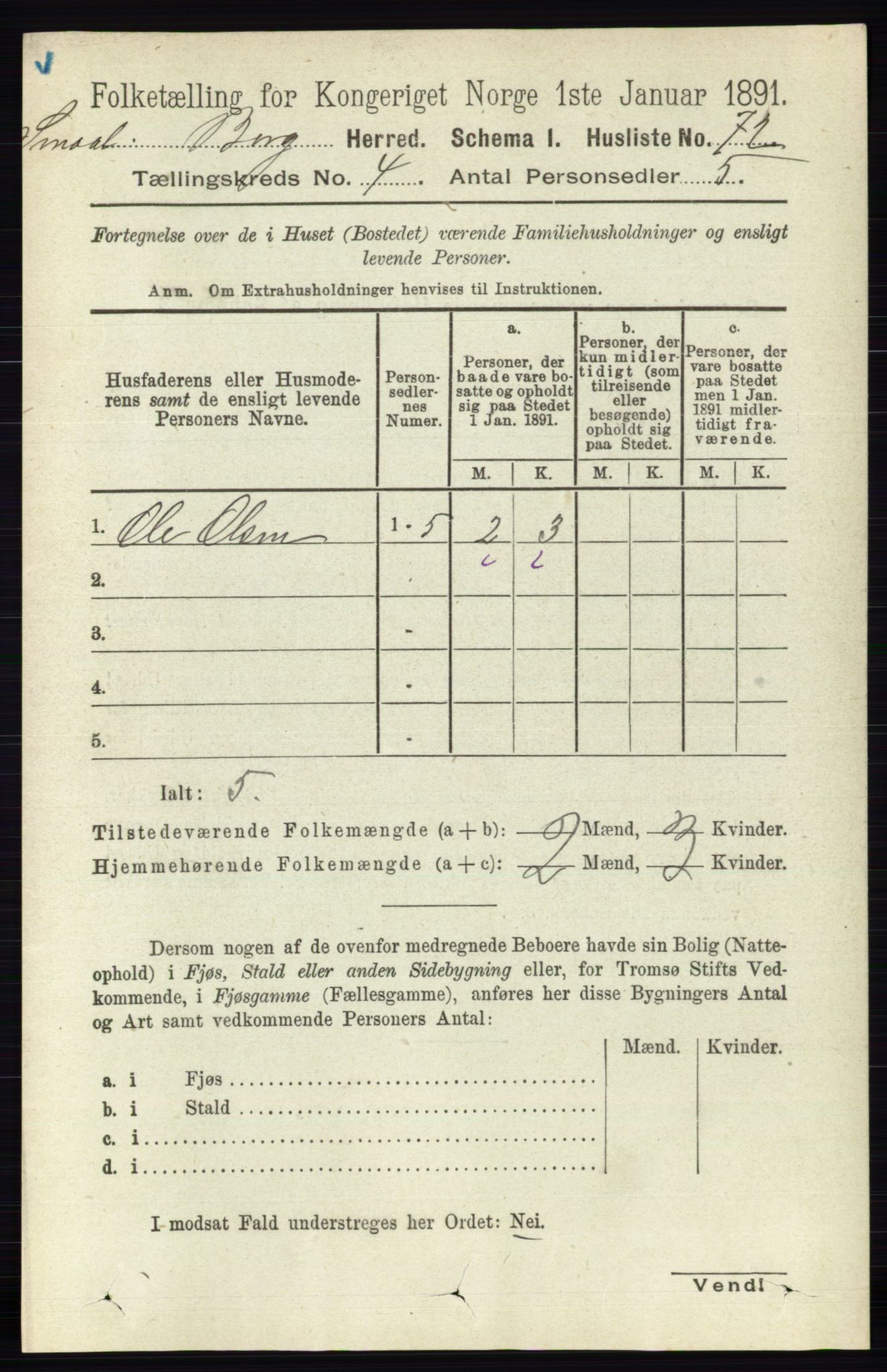 RA, 1891 census for 0116 Berg, 1891, p. 2796