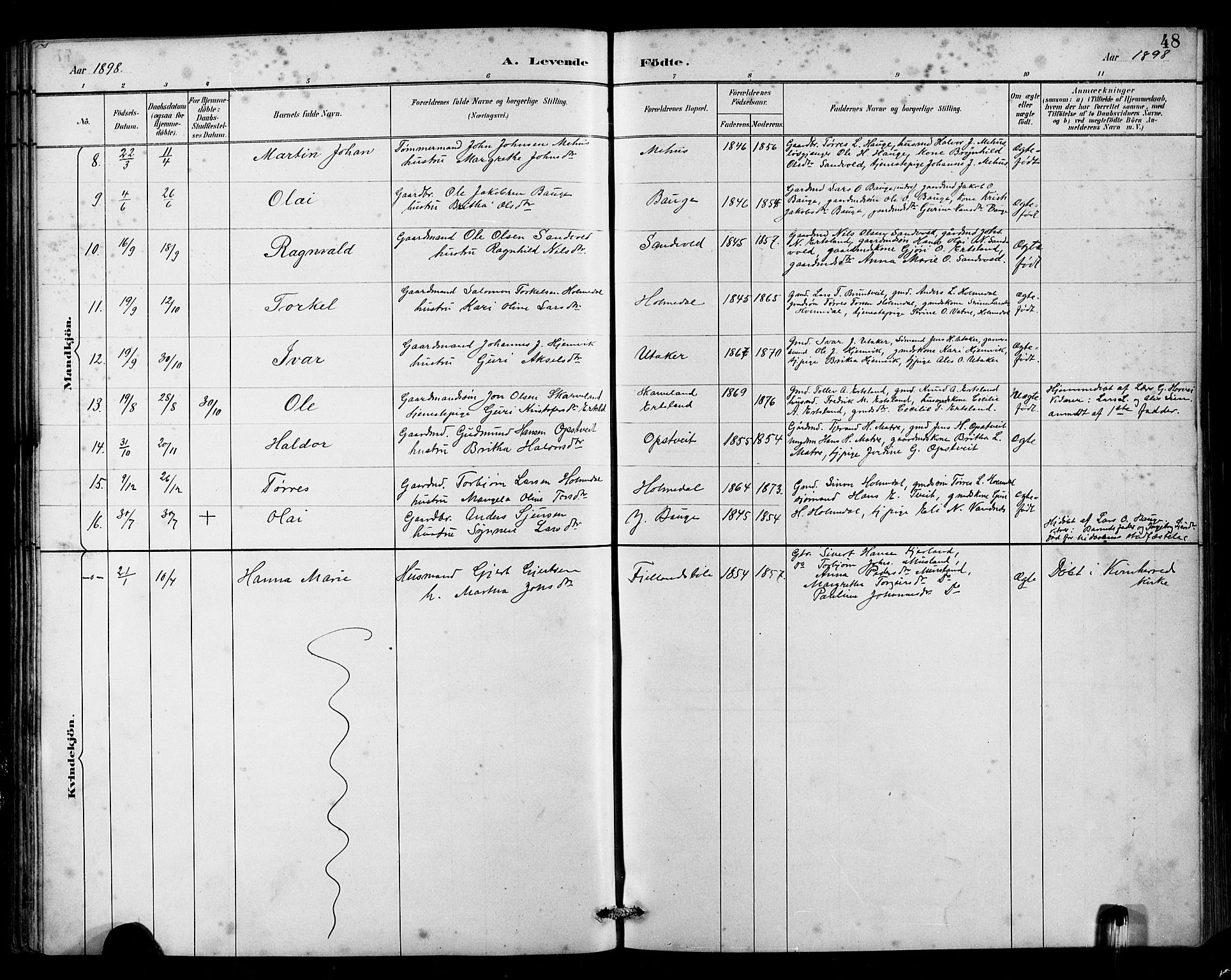 Husnes Sokneprestembete, AV/SAB-A-75901/H/Hab: Parish register (copy) no. B 2, 1884-1914, p. 48