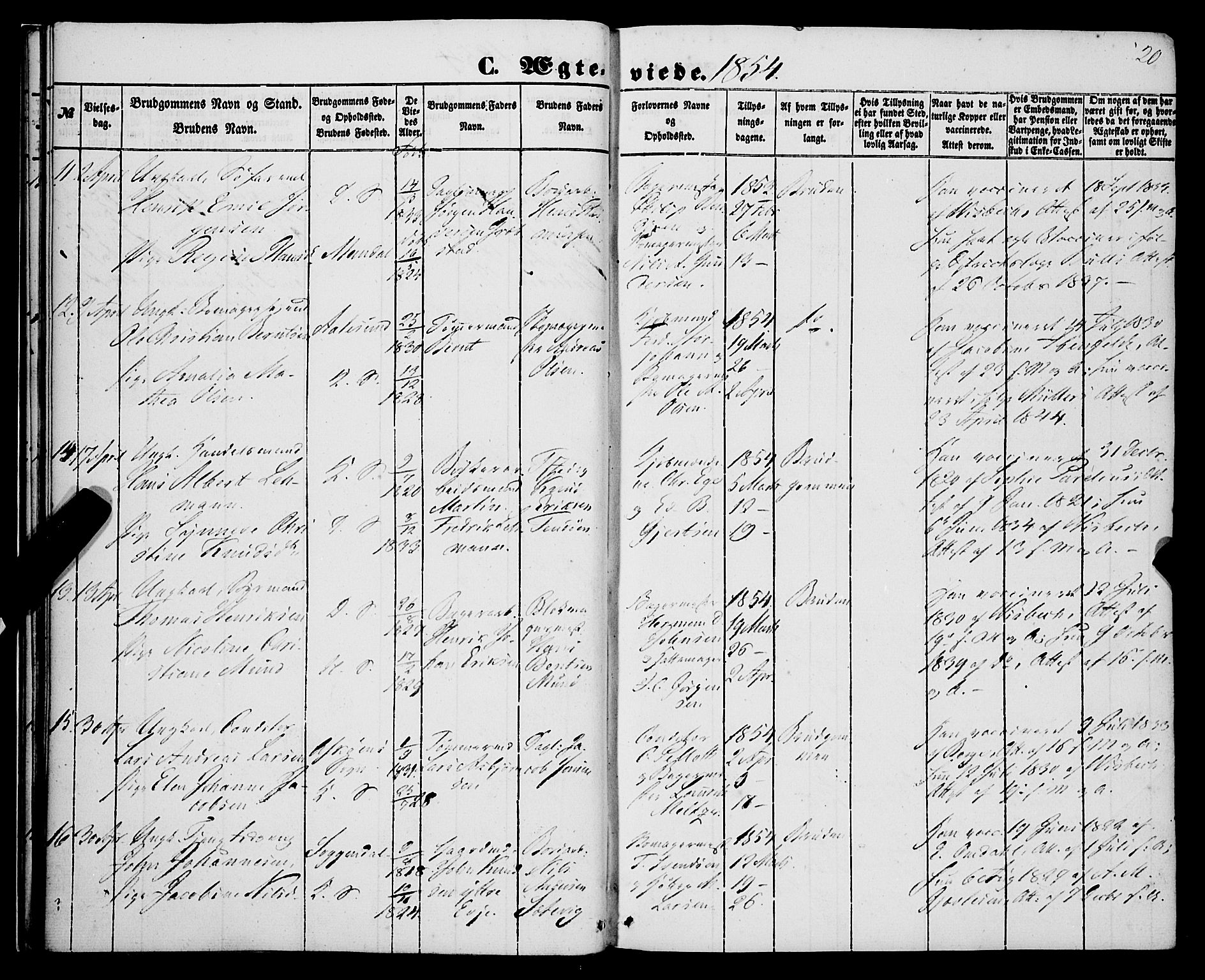 Korskirken sokneprestembete, AV/SAB-A-76101/H/Haa/L0035: Parish register (official) no. D 2, 1852-1867, p. 20