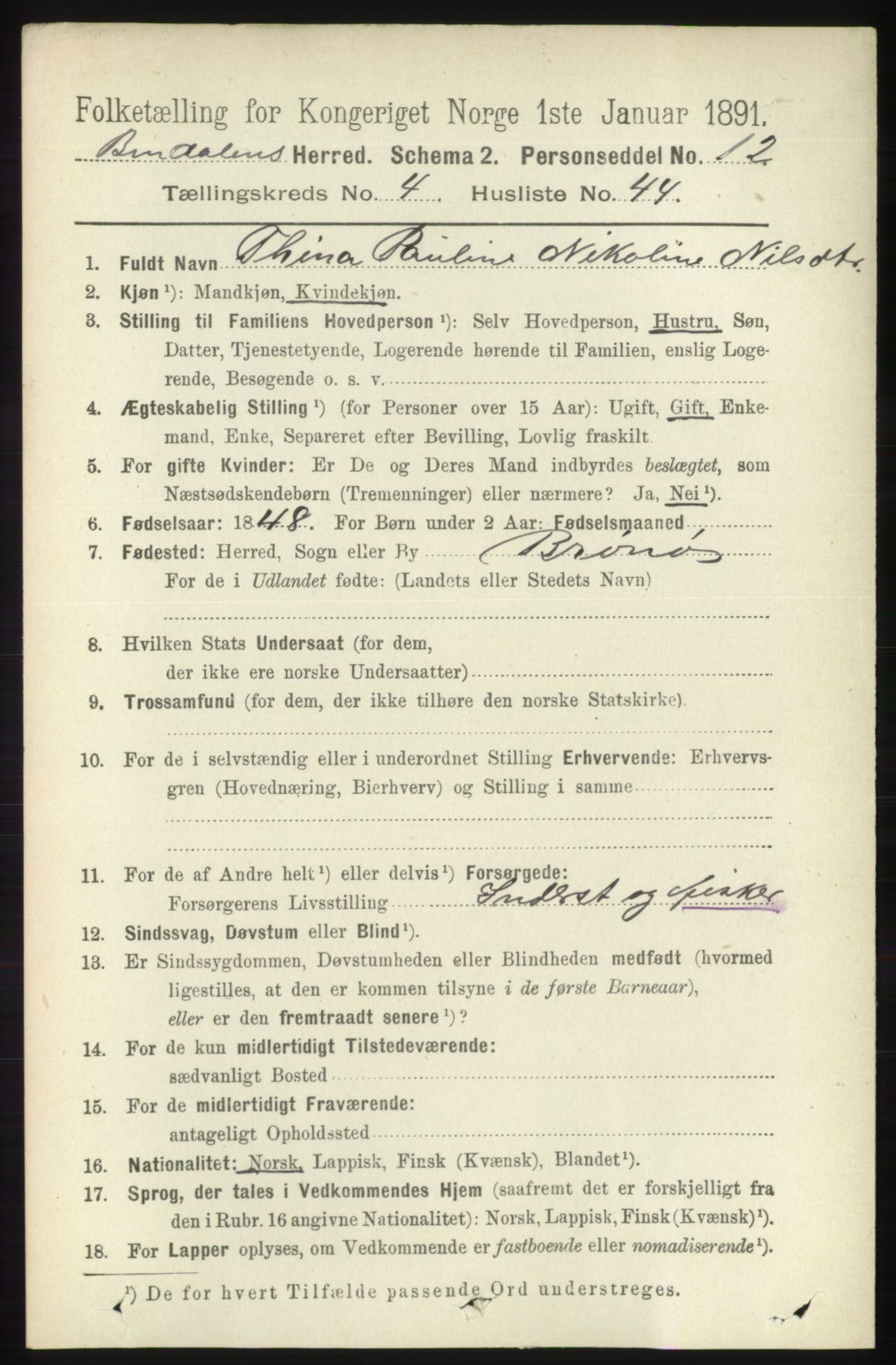 RA, 1891 census for 1811 Bindal, 1891, p. 1294