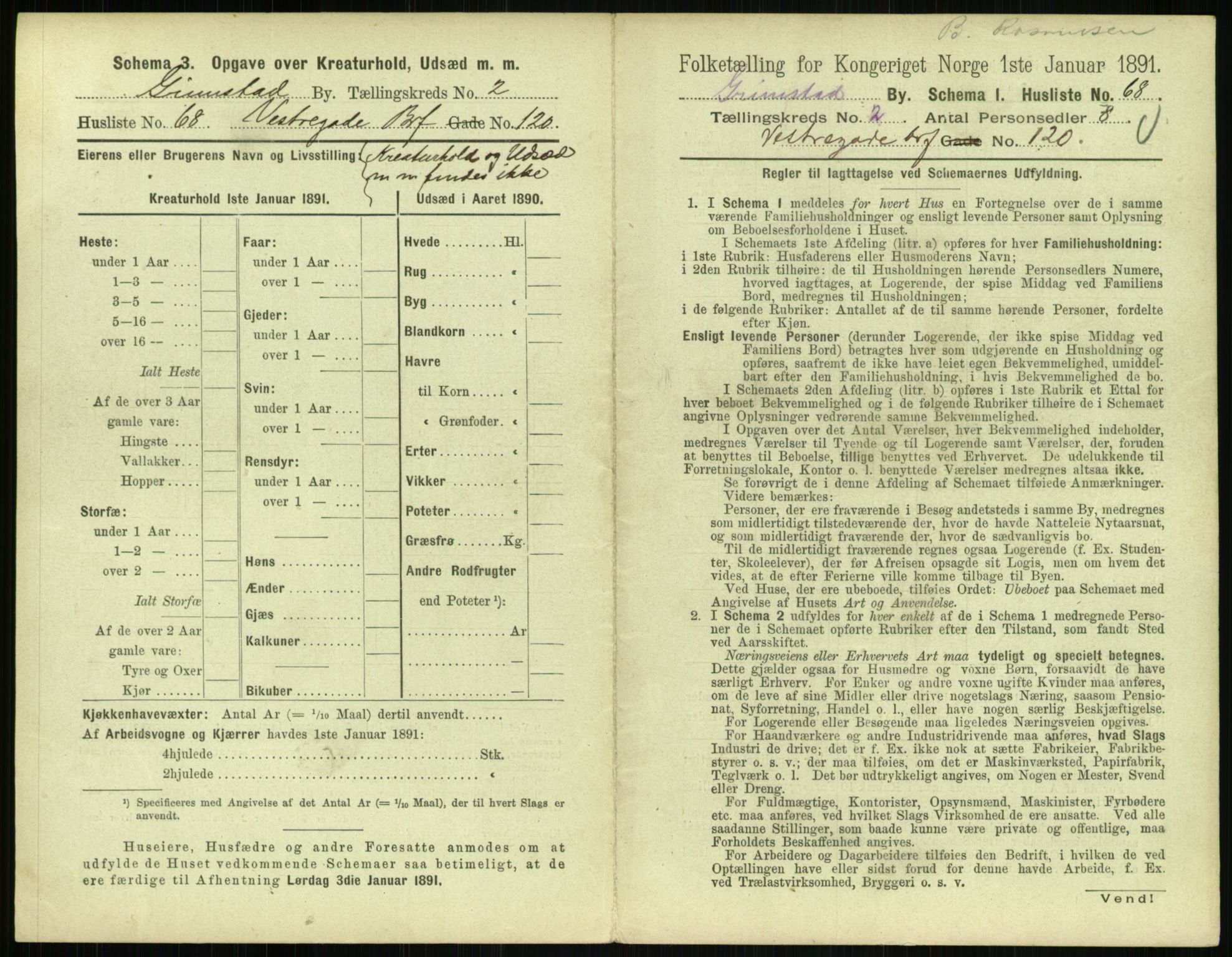 RA, 1891 census for 0904 Grimstad, 1891, p. 290