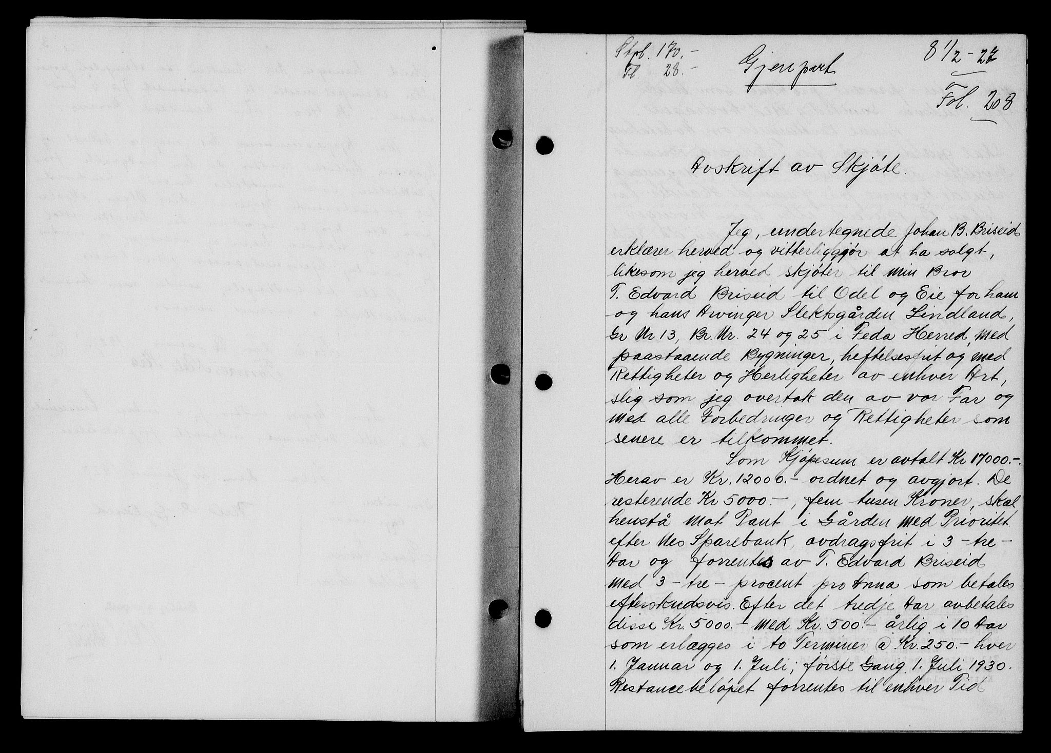 Flekkefjord sorenskriveri, SAK/1221-0001/G/Gb/Gba/L0043: Mortgage book no. 41, 1926-1927, Deed date: 01.02.1927