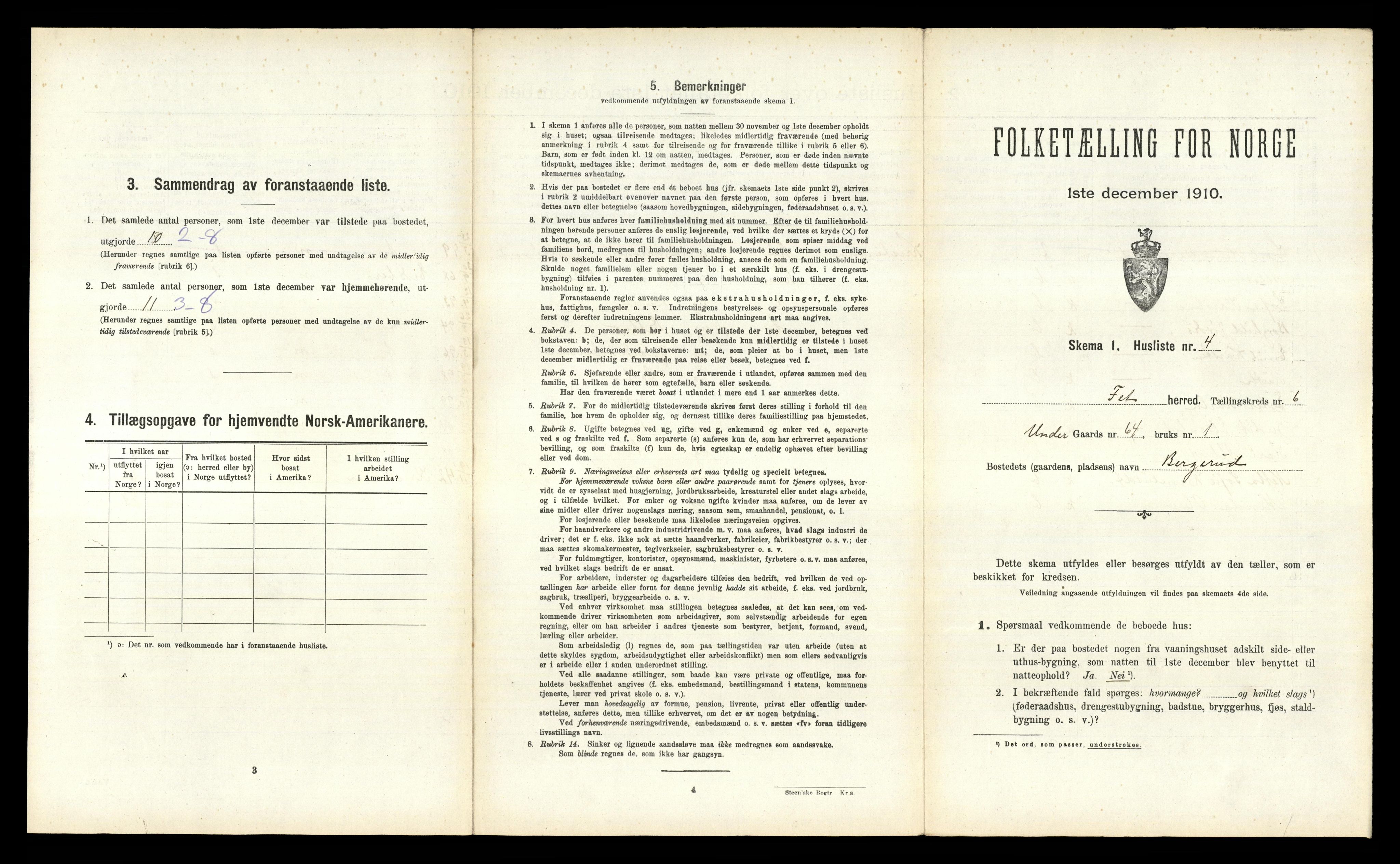 RA, 1910 census for Fet, 1910, p. 909