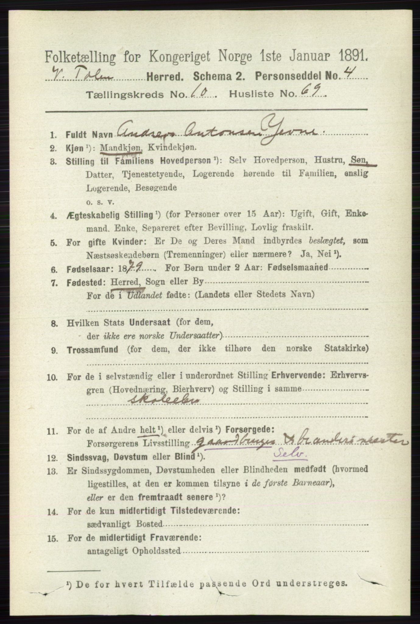 RA, 1891 census for 0529 Vestre Toten, 1891, p. 6590